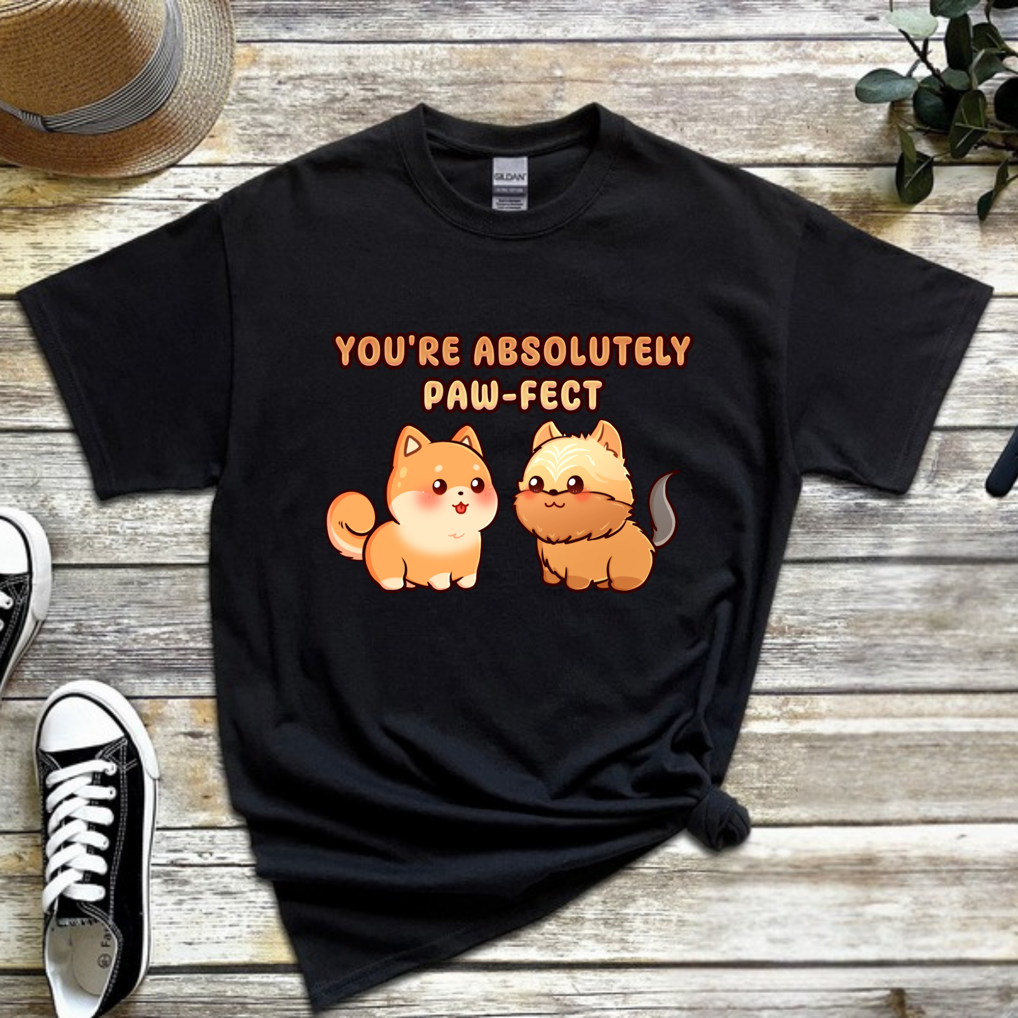 You're Absolutely Paw-fect Dog Couple - Shiba Inu & Yorkshire Terrier T-Shirt