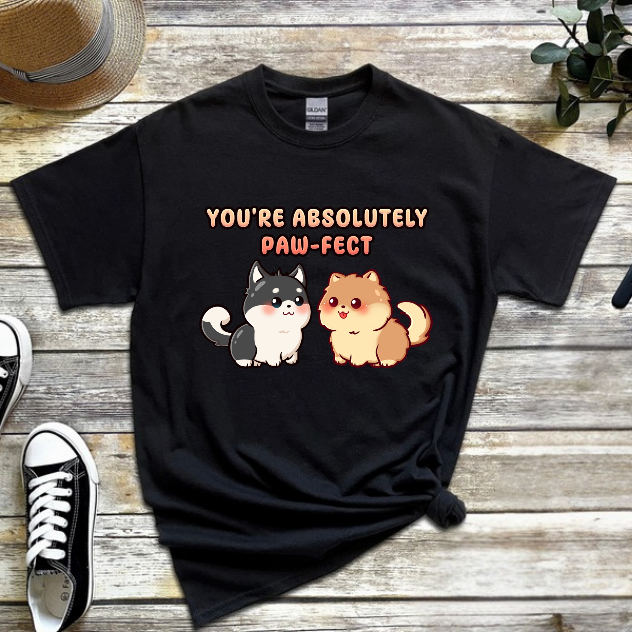 You're Absolutely Paw-fect Dog Couple - Husky & Pomeranian T-Shirt