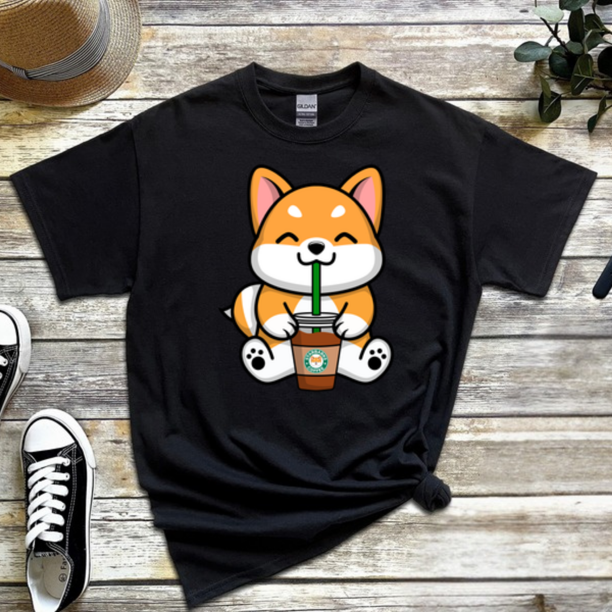 Puppy Drinking Coffee T-Shirt