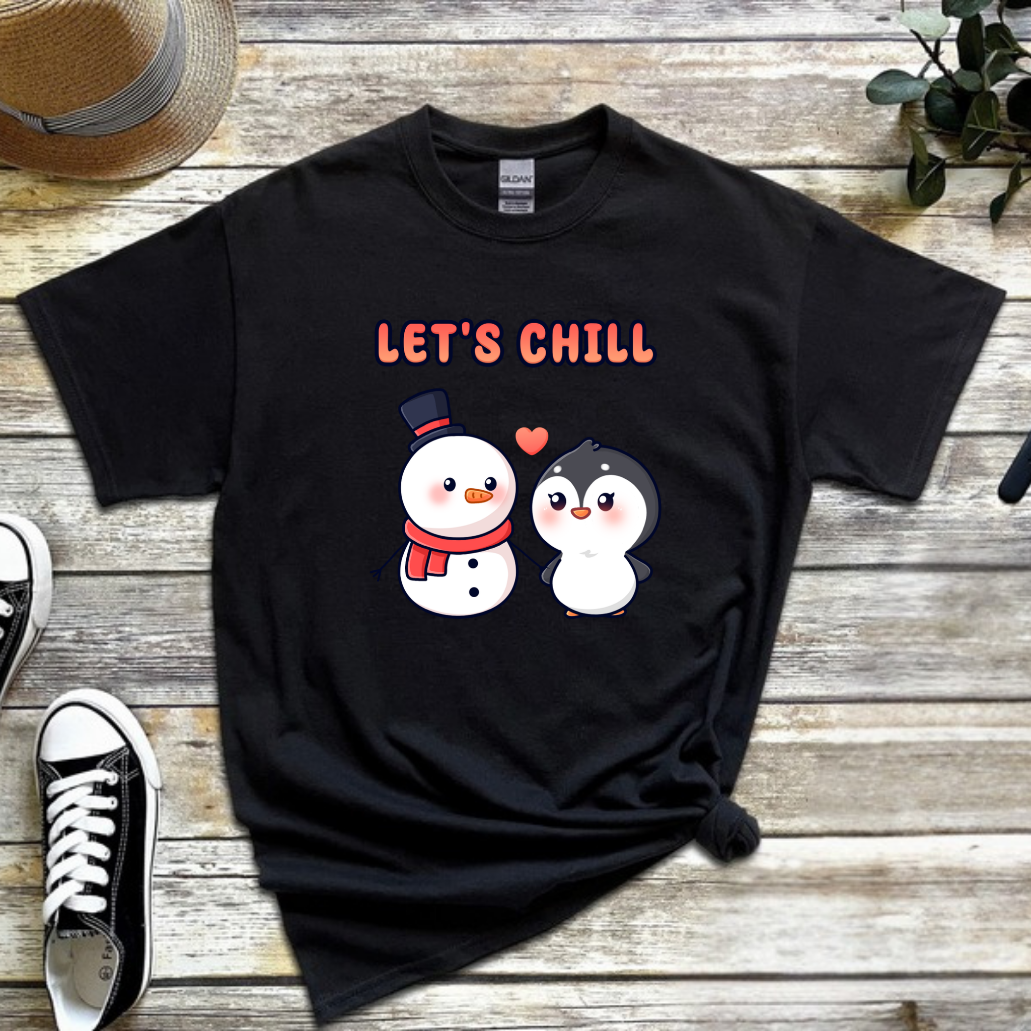 Let's Chill Snowman and Penguin Couple T-Shirt