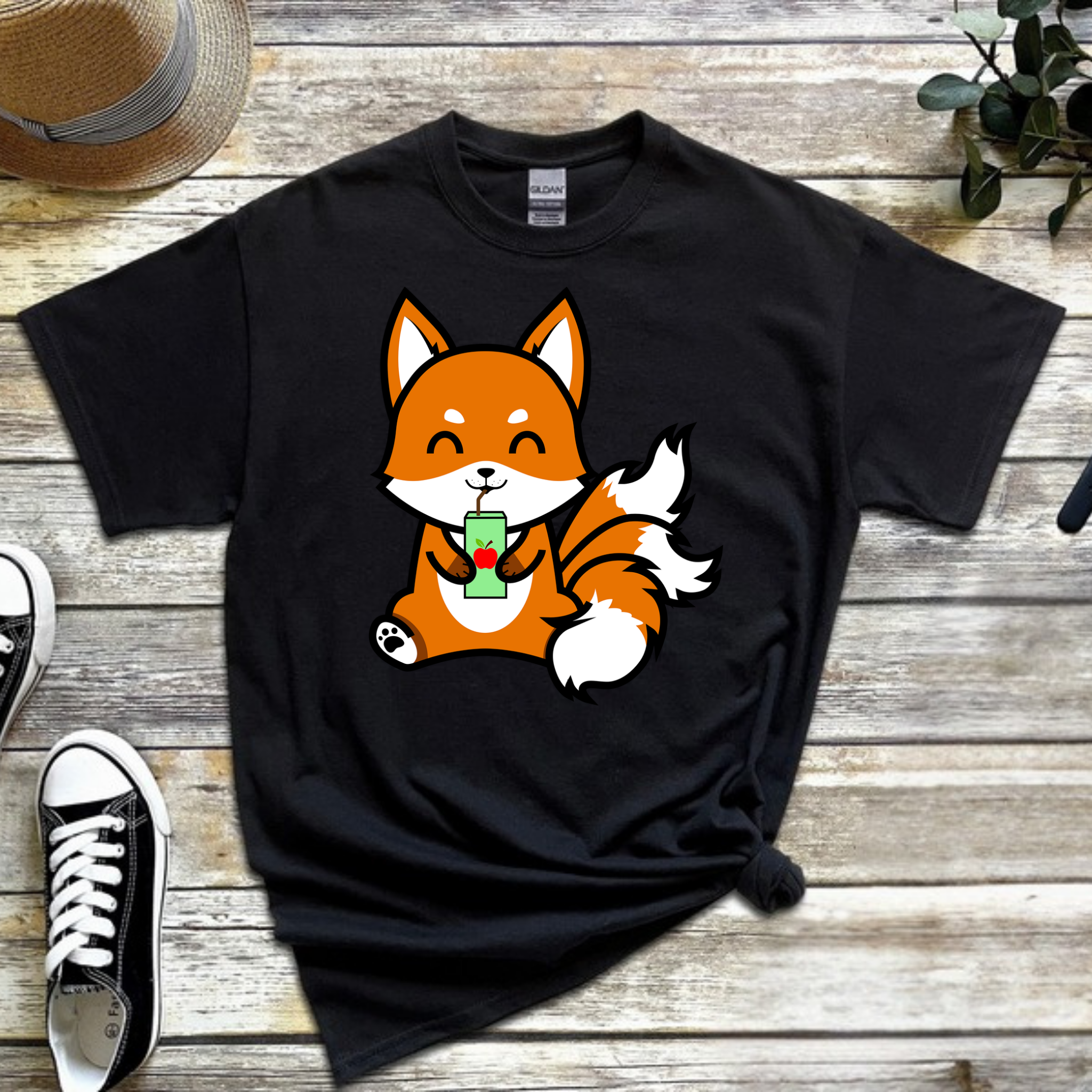 3-Tailed Fox Drinking Apple Juice T-Shirt