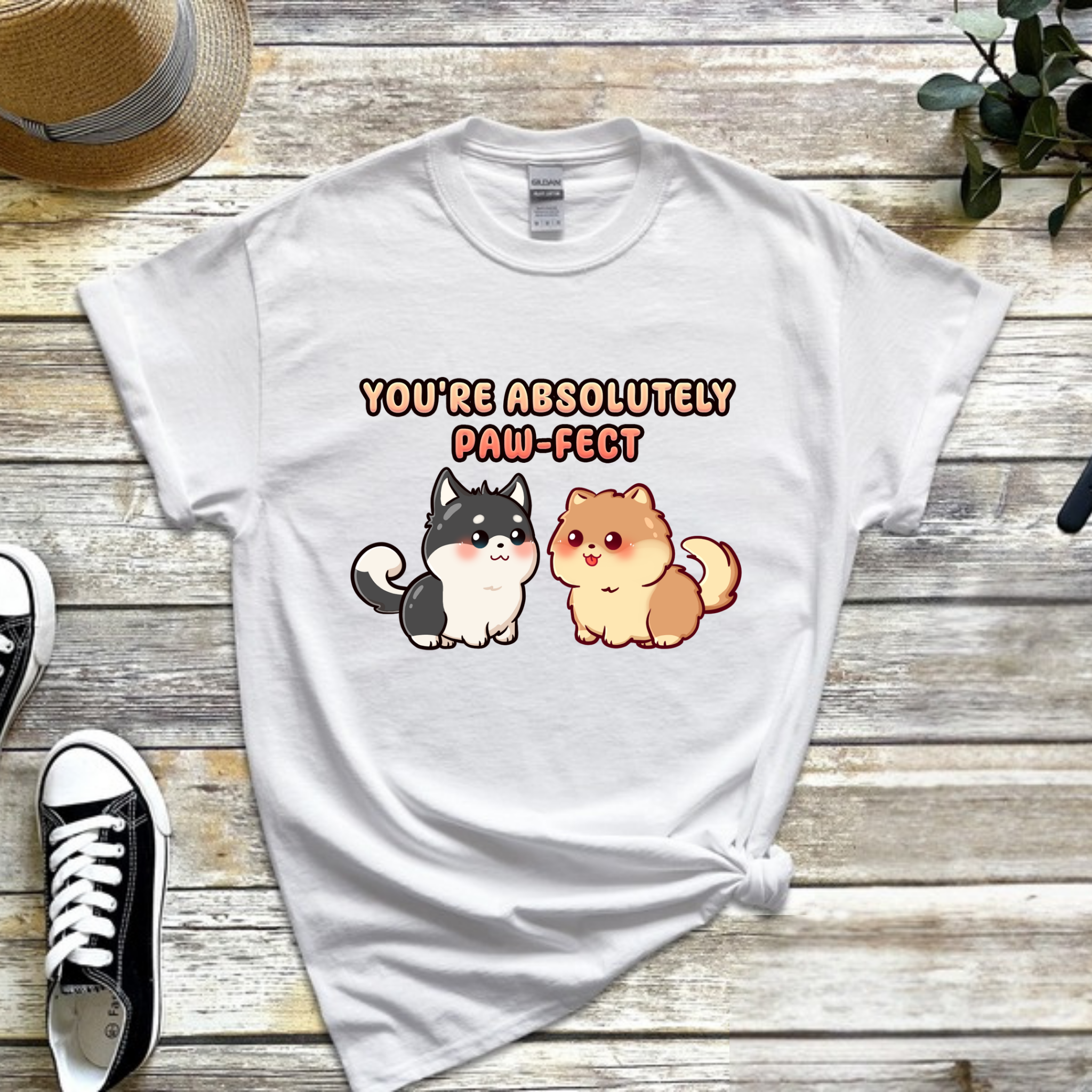 You're Absolutely Paw-fect Dog Couple - Husky & Pomeranian T-Shirt