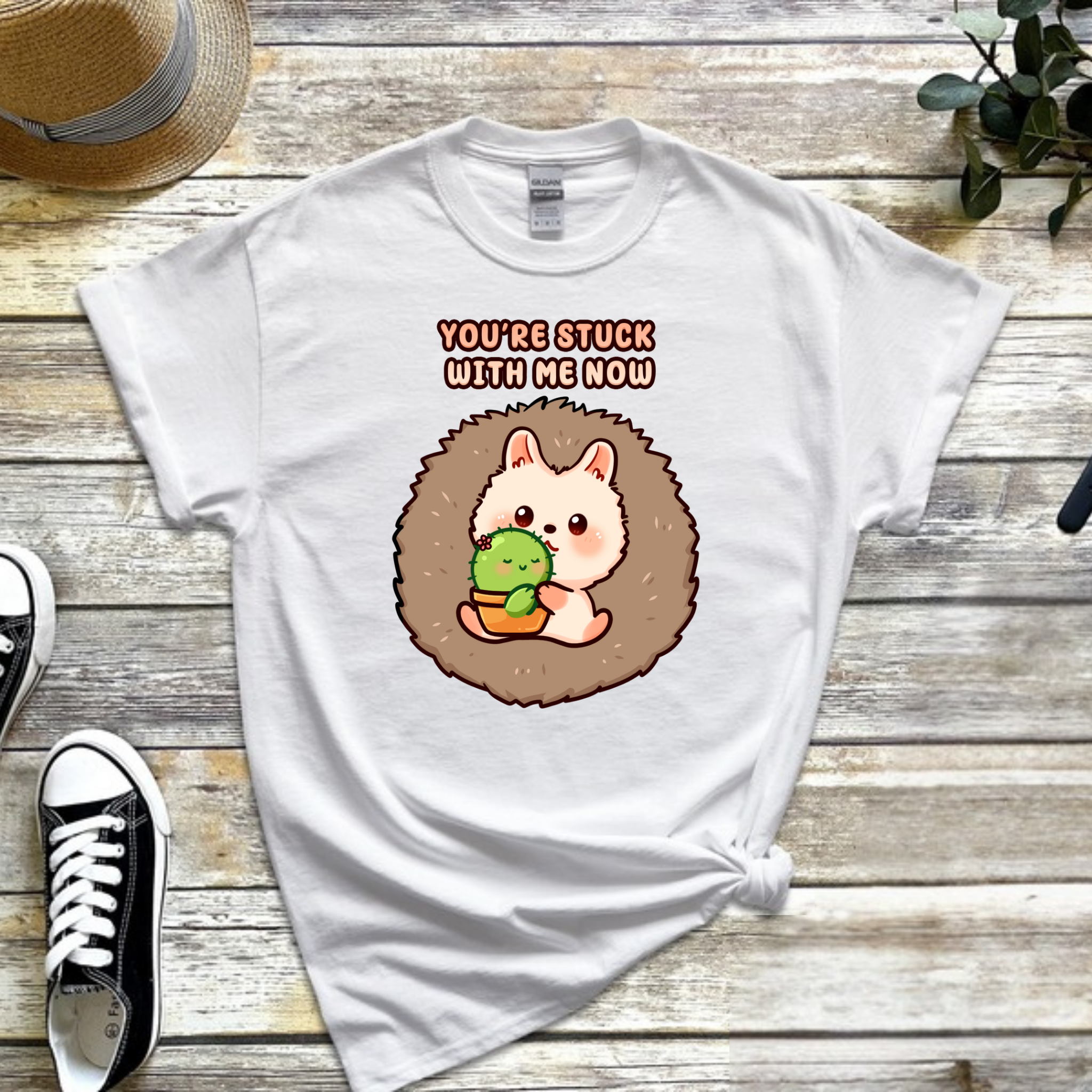 You_re Stuck with Me Now Porcupine and Succulent Cactus Couple T-Shirt
