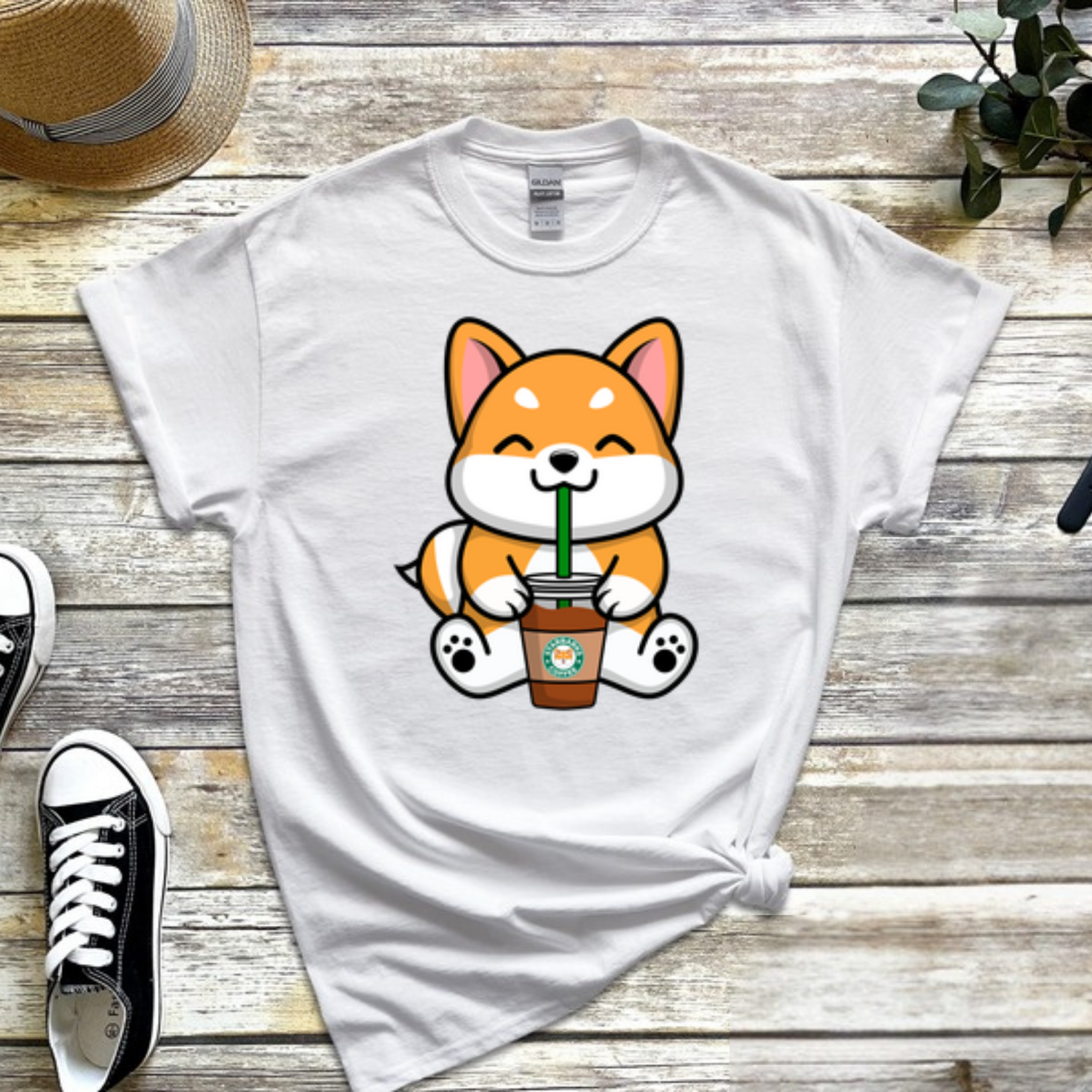 Puppy Drinking Coffee T-Shirt