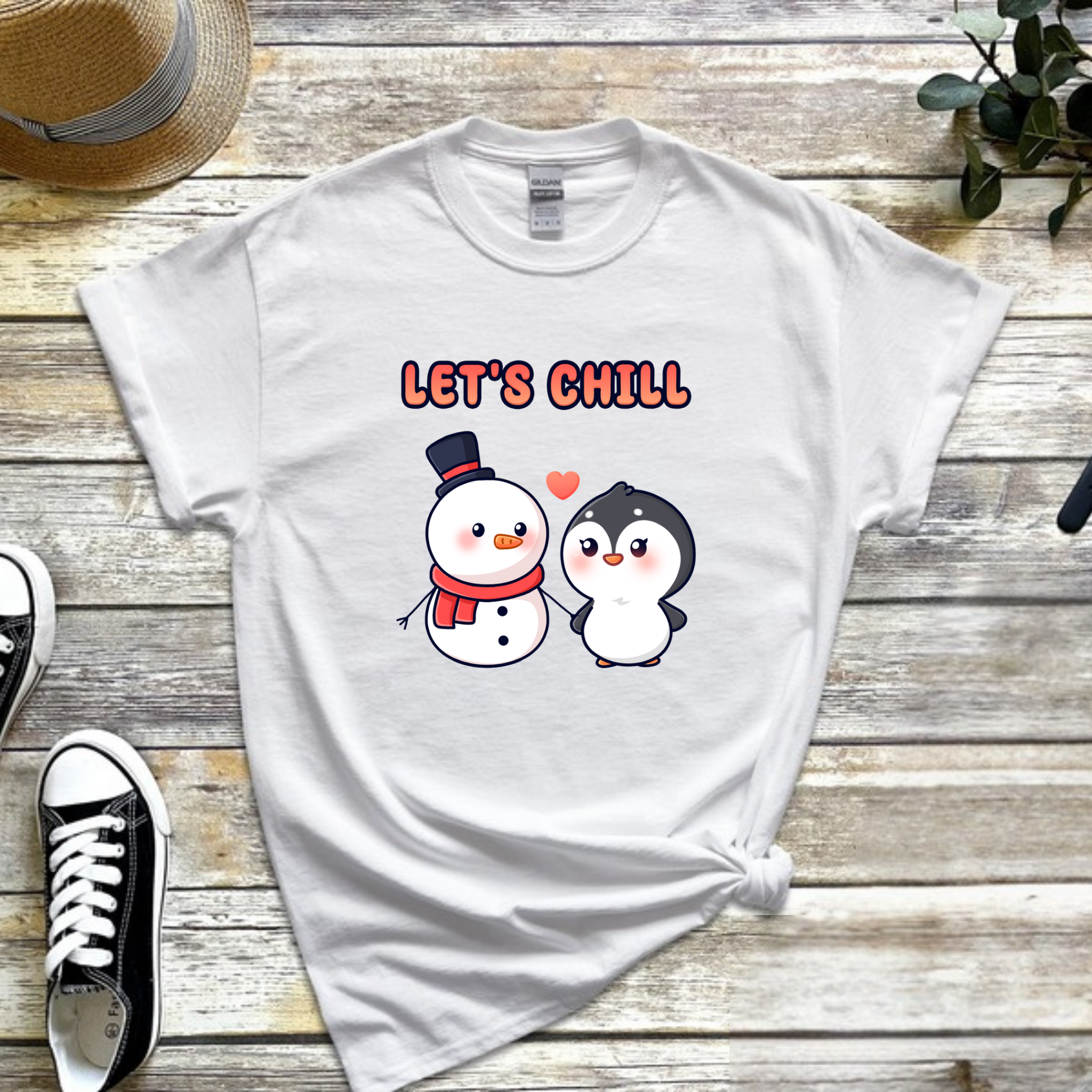 Let's Chill Snowman and Penguin Couple T-Shirt