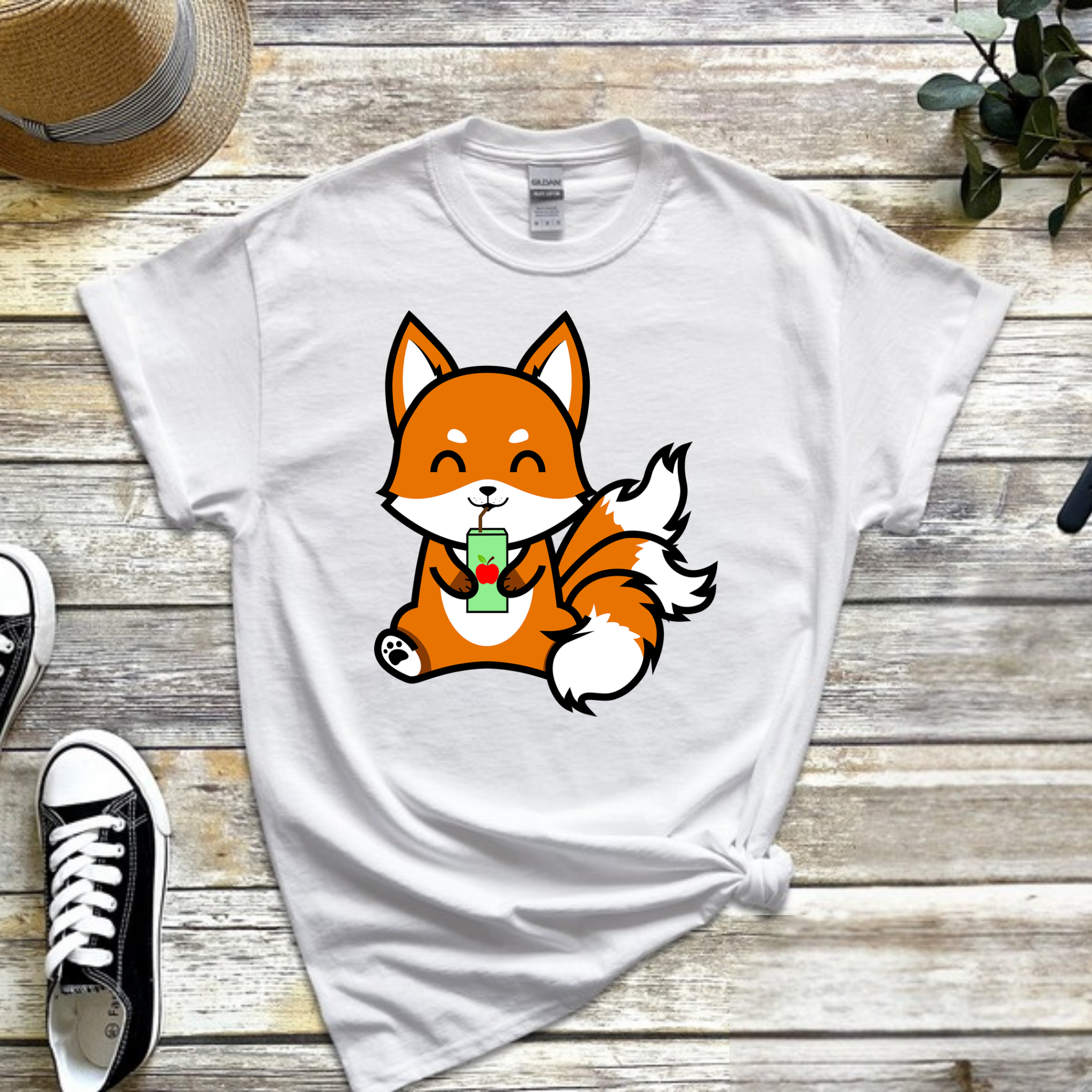 3-Tailed Fox Drinking Apple Juice T-Shirt