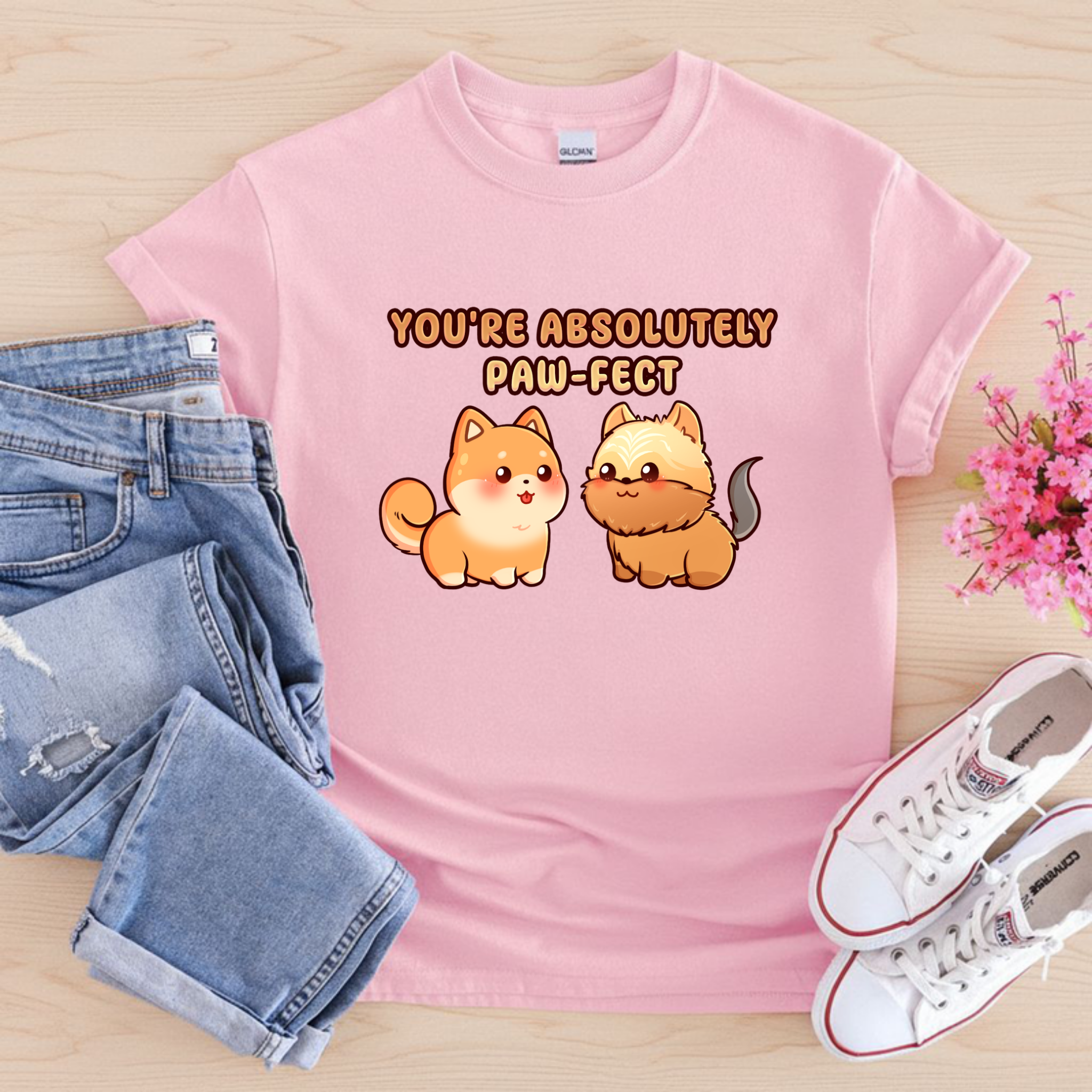 You're Absolutely Paw-fect Dog Couple - Shiba Inu & Yorkshire Terrier T-Shirt