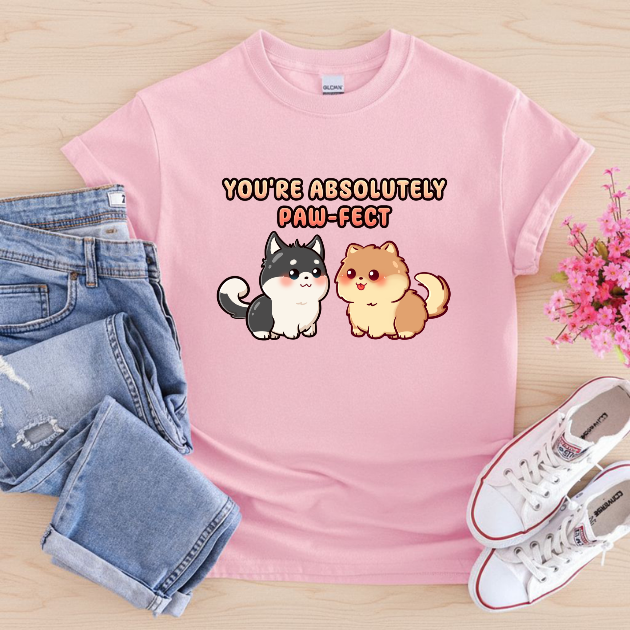 You're Absolutely Paw-fect Dog Couple - Husky & Pomeranian T-Shirt