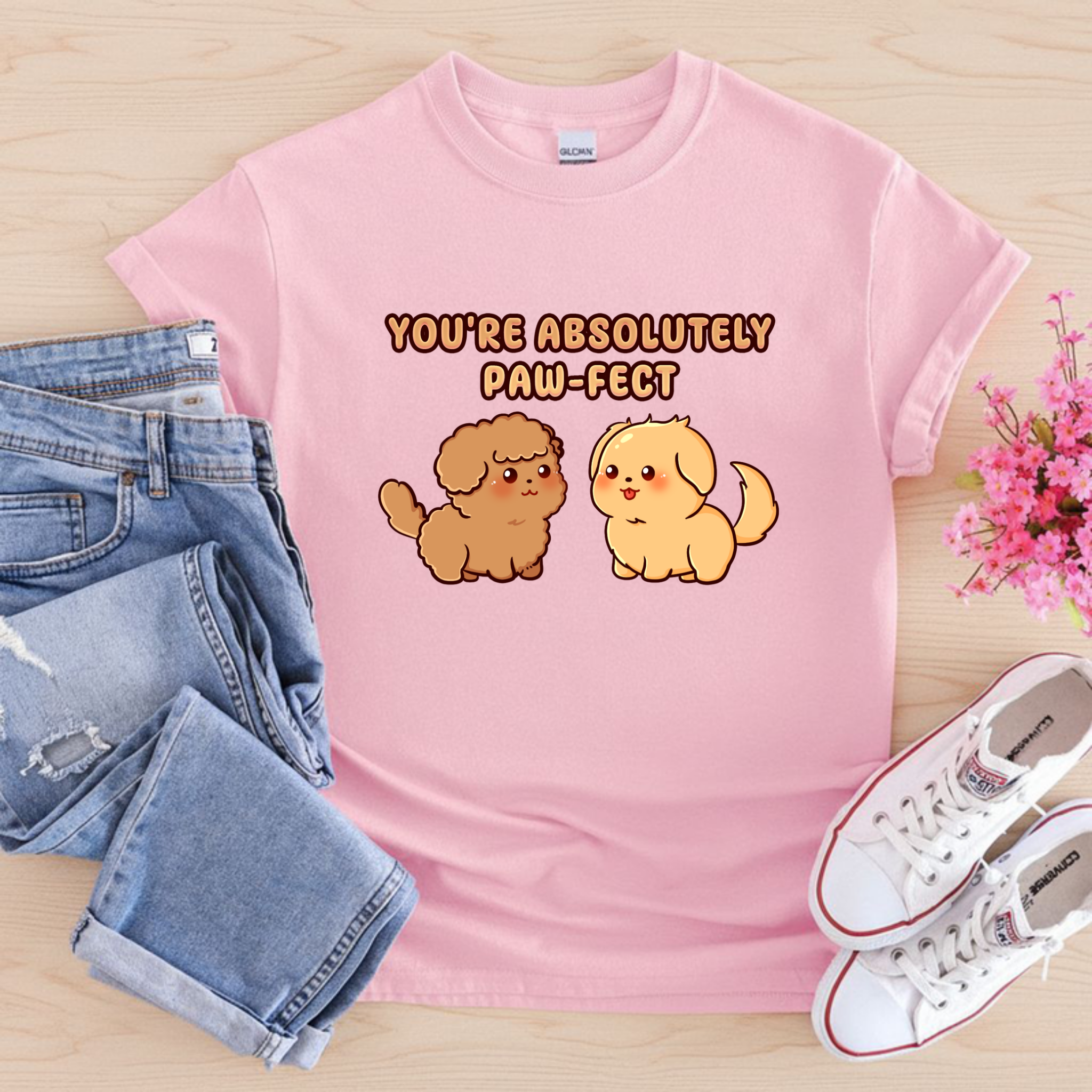 You're Absolutely Paw-Fect Dog Couple - Poodle & Golden Retriever T-Shirt