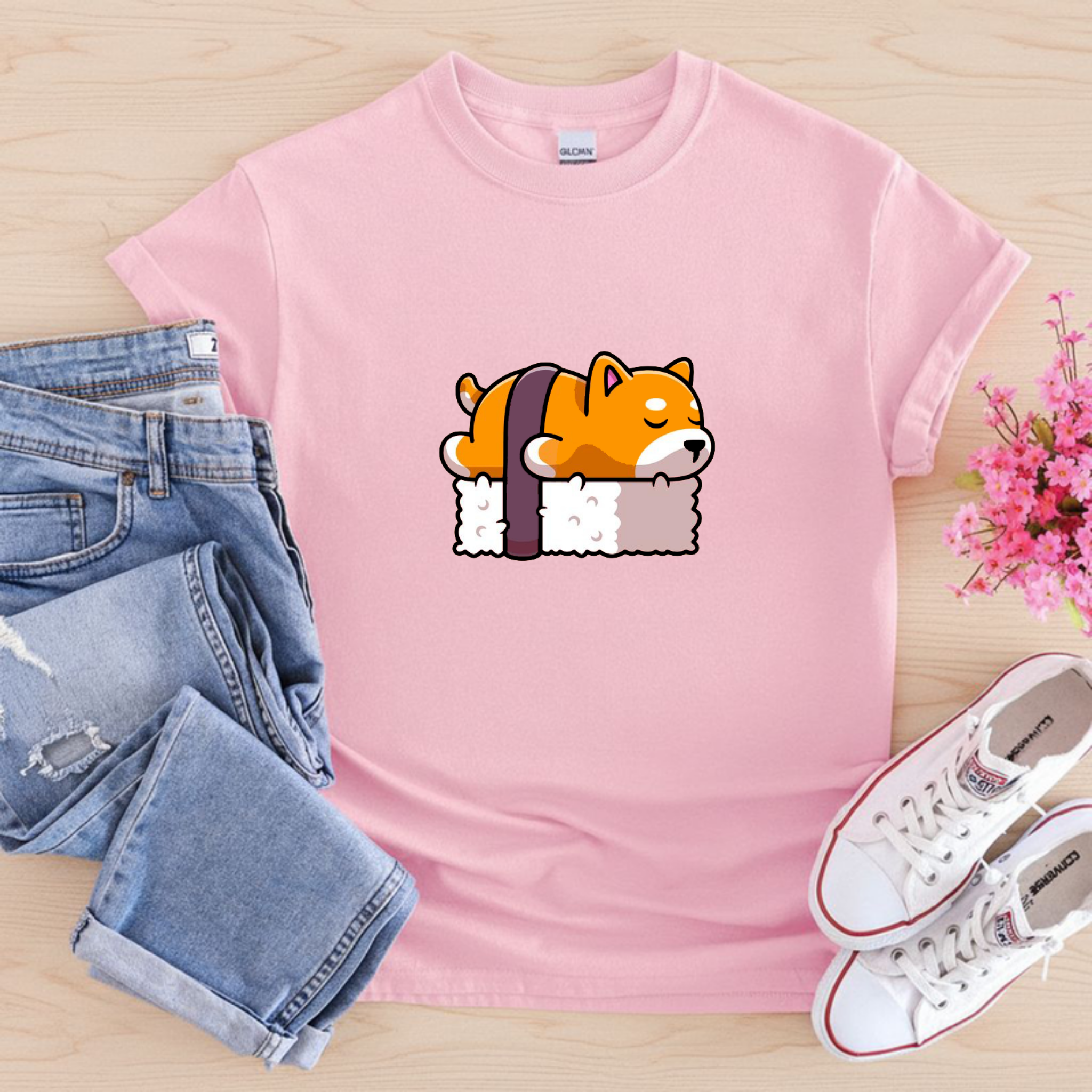 Dog Sleeping on Sushi T-Shirt