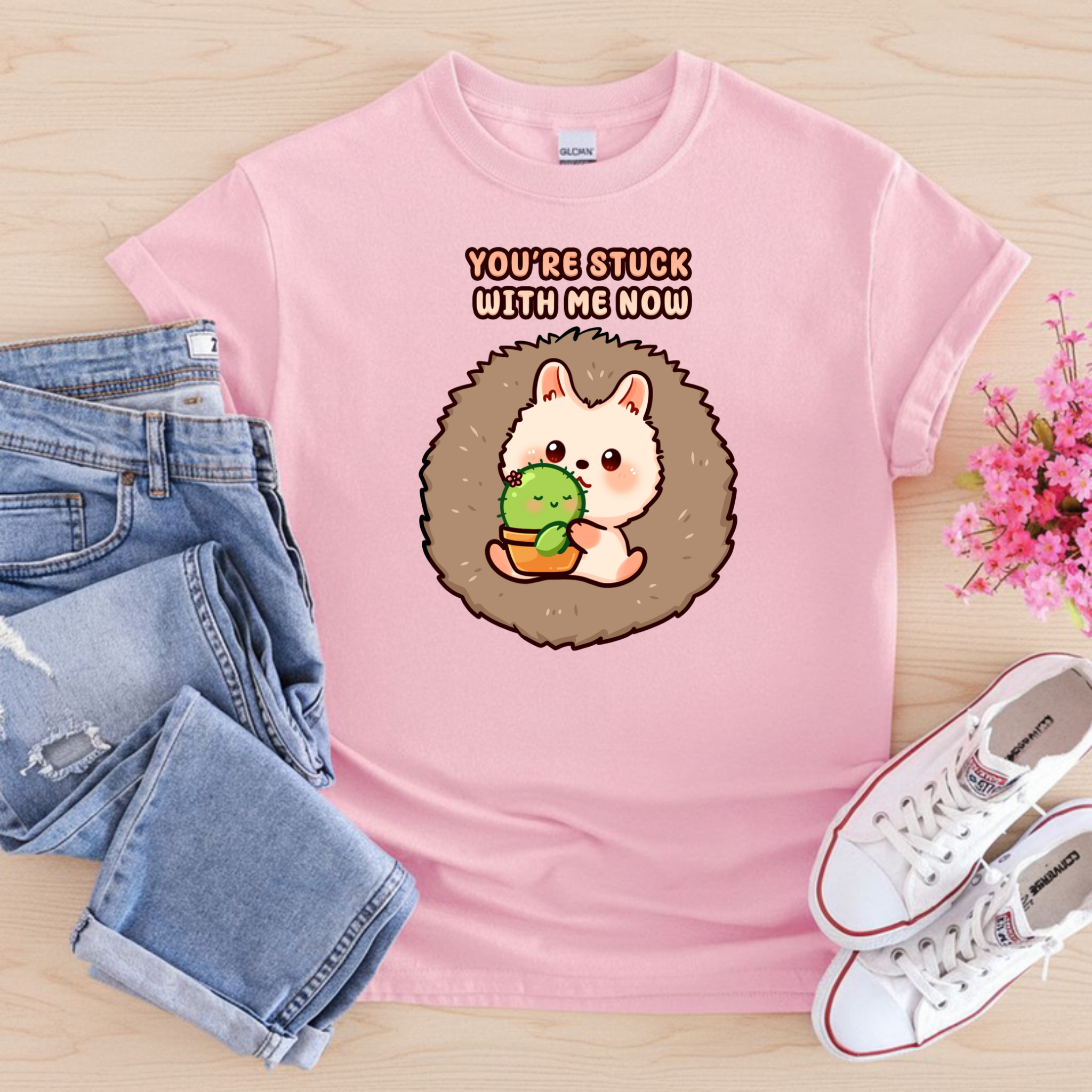 You_re Stuck with Me Now Porcupine and Succulent Cactus Couple T-Shirt