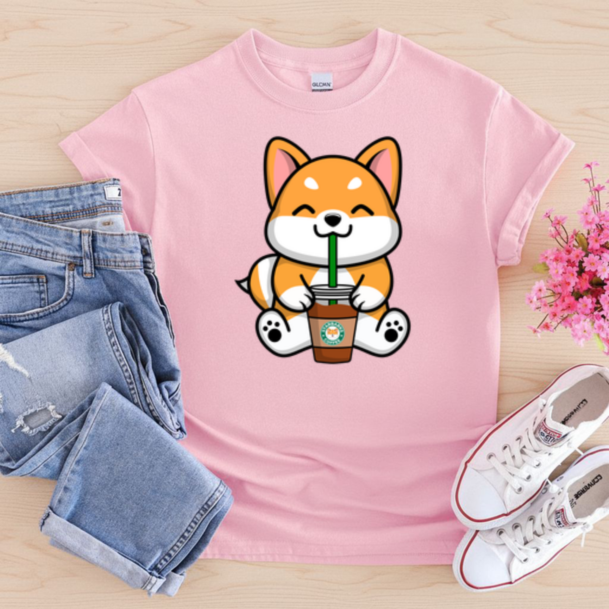 Puppy Drinking Coffee T-Shirt