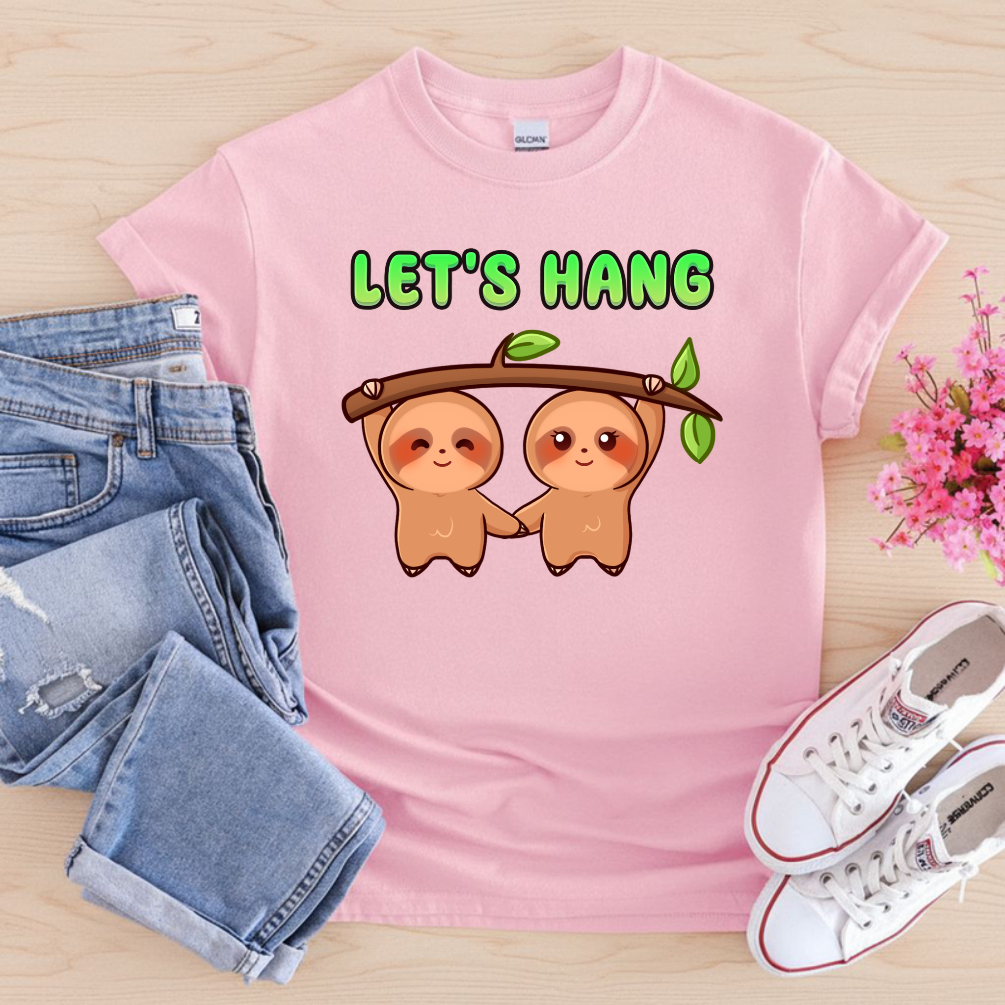 Let's Hang Sloth Couple T-Shirt