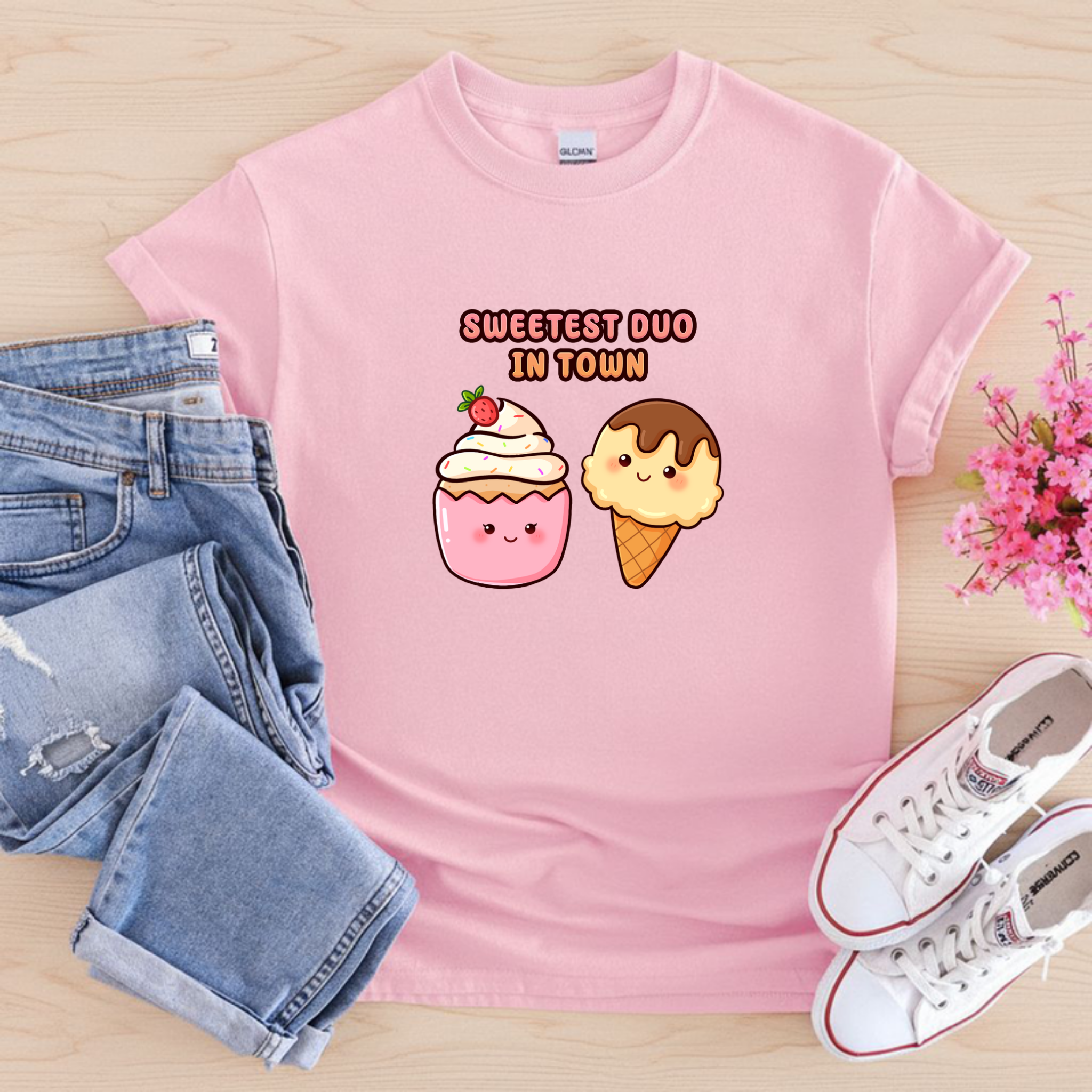 Sweetest Duo in Town Cupcake and Ice Cream Couple T-Shirt