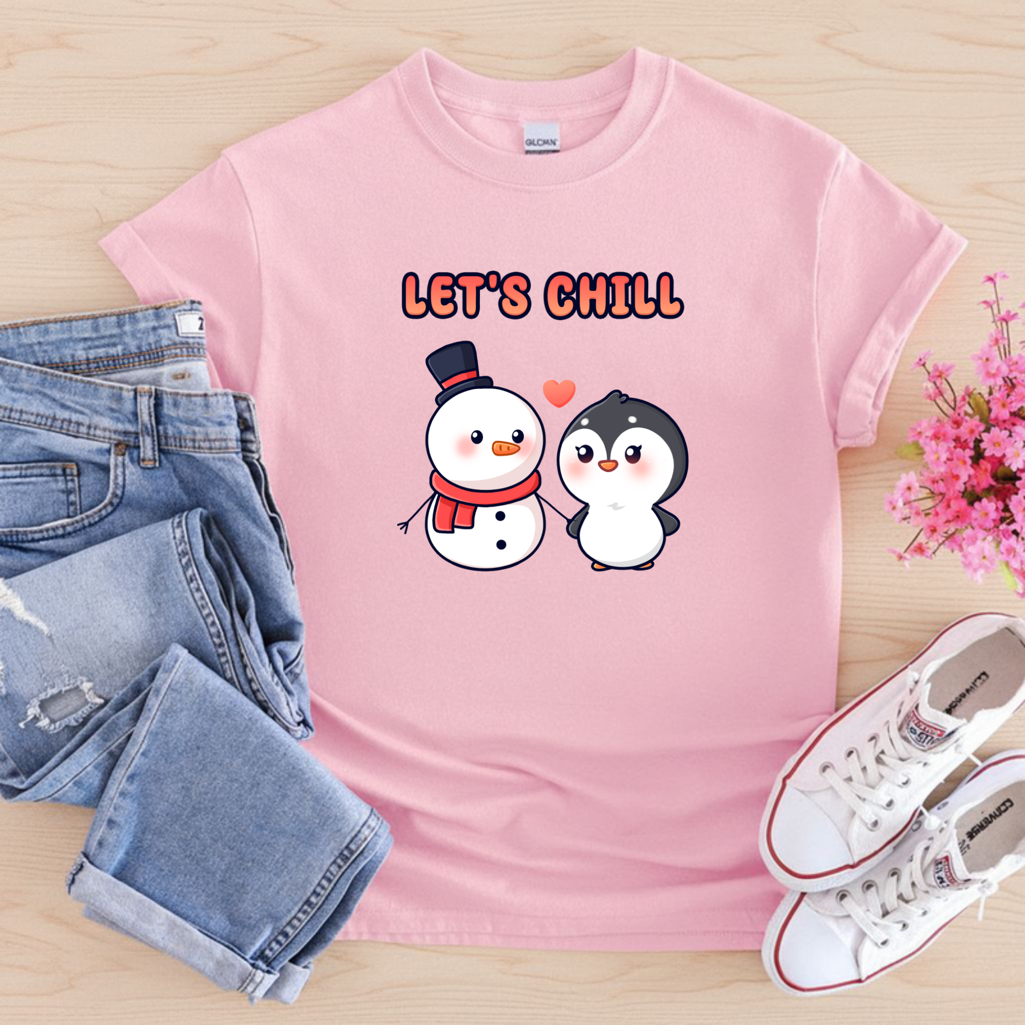 Let's Chill Snowman and Penguin Couple T-Shirt