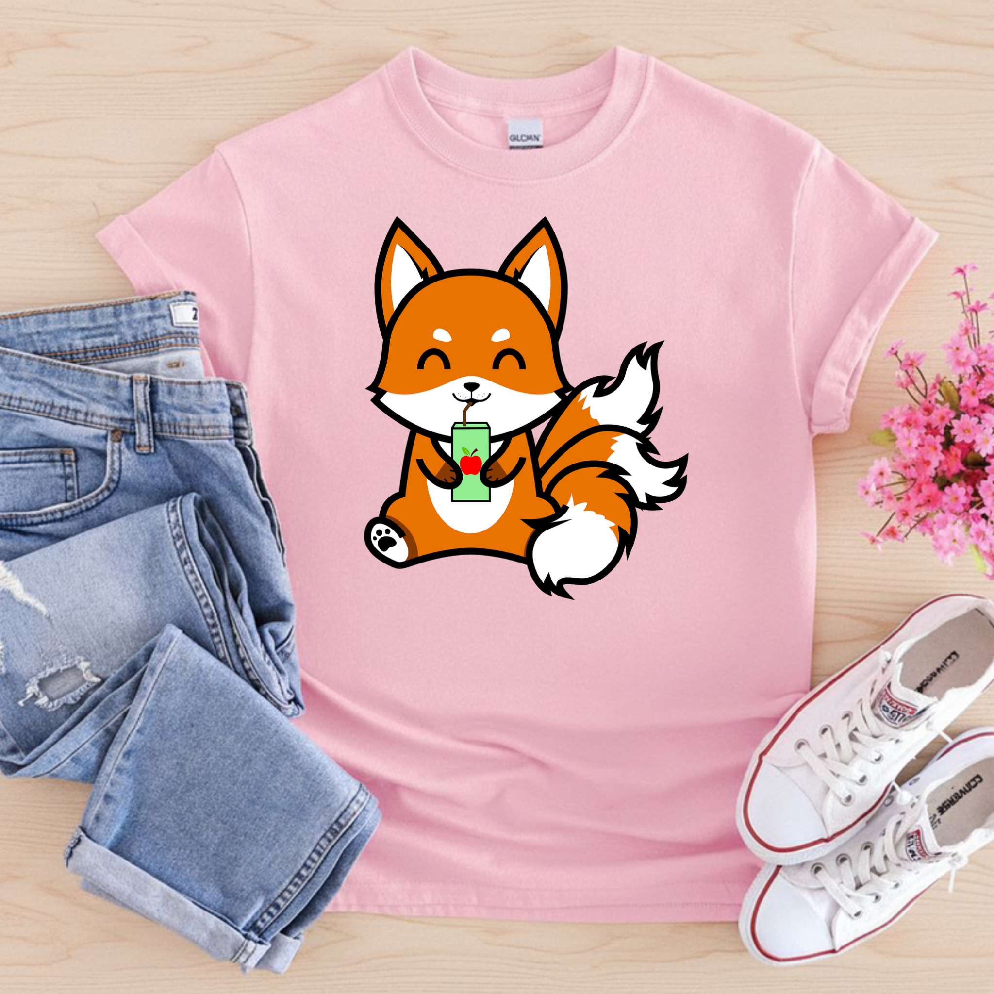 3-Tailed Fox Drinking Apple Juice T-Shirt