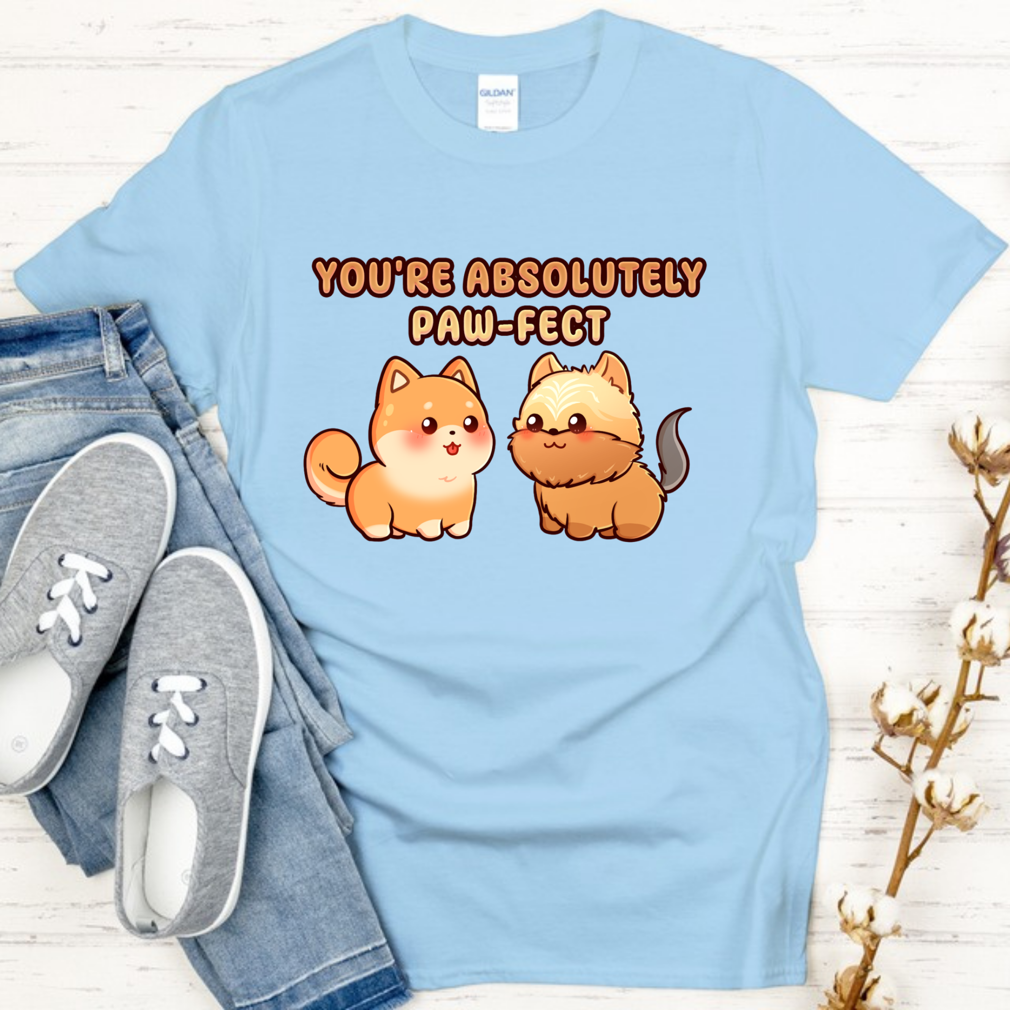 You're Absolutely Paw-fect Dog Couple - Shiba Inu & Yorkshire Terrier T-Shirt