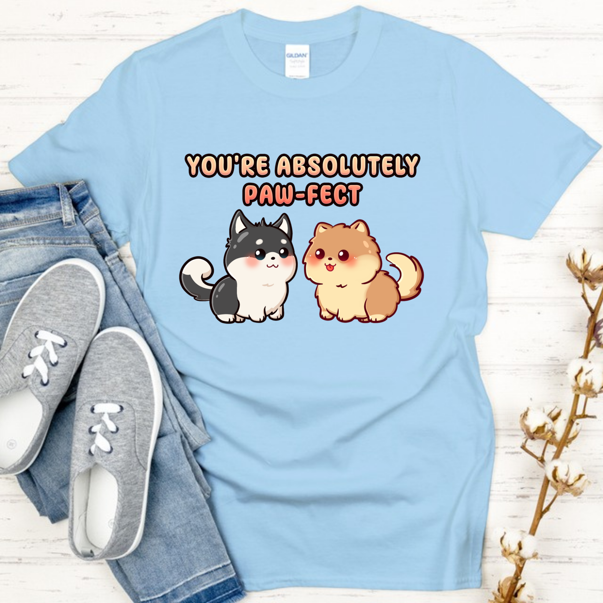 You're Absolutely Paw-fect Dog Couple - Husky & Pomeranian T-Shirt