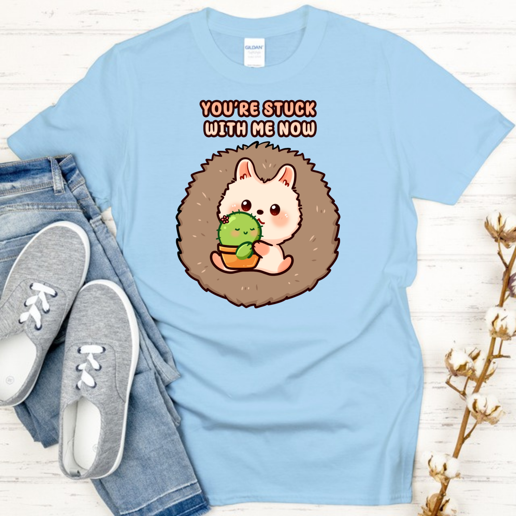 You_re Stuck with Me Now Porcupine and Succulent Cactus Couple T-Shirt