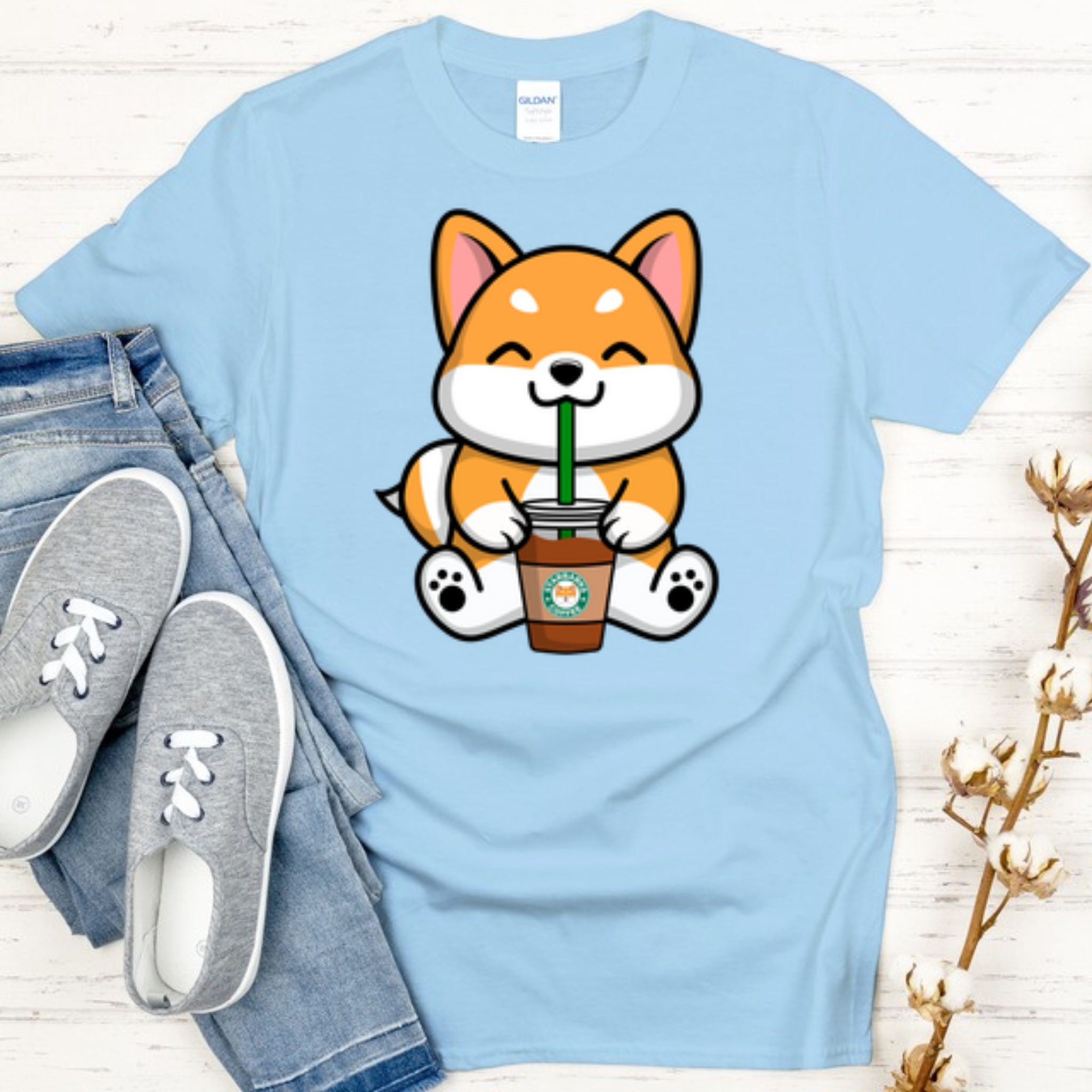 Puppy Drinking Coffee T-Shirt