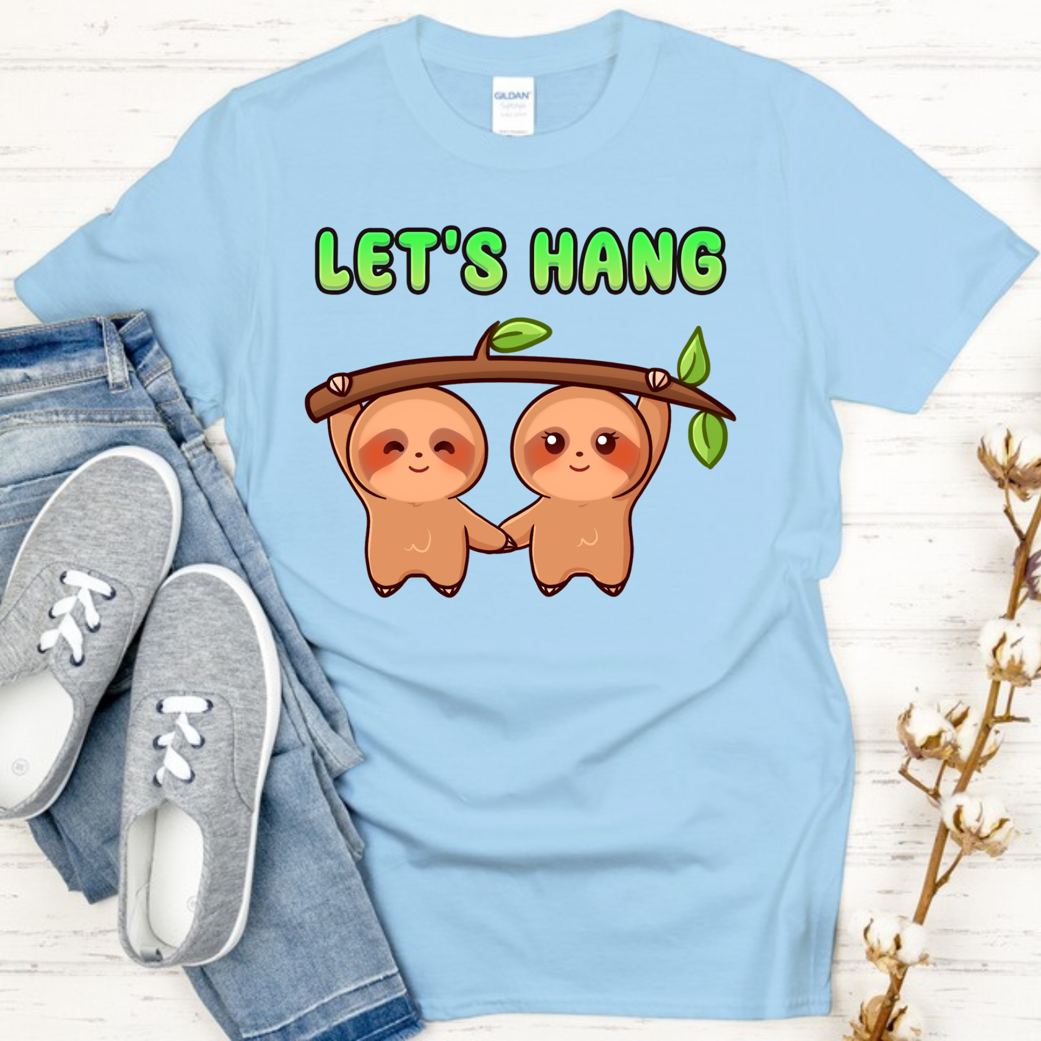 Let's Hang Sloth Couple T-Shirt