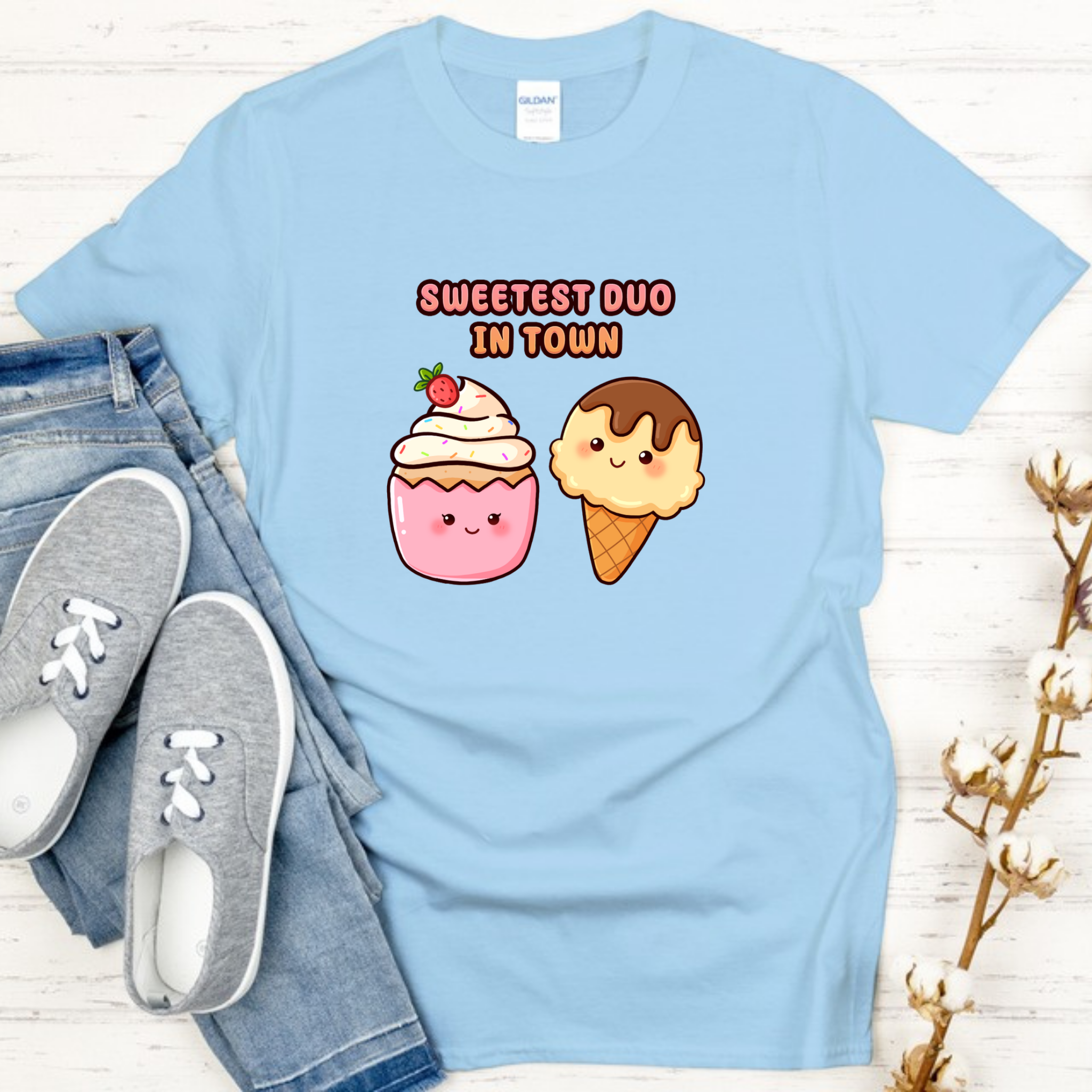 Sweetest Duo in Town Cupcake and Ice Cream Couple T-Shirt