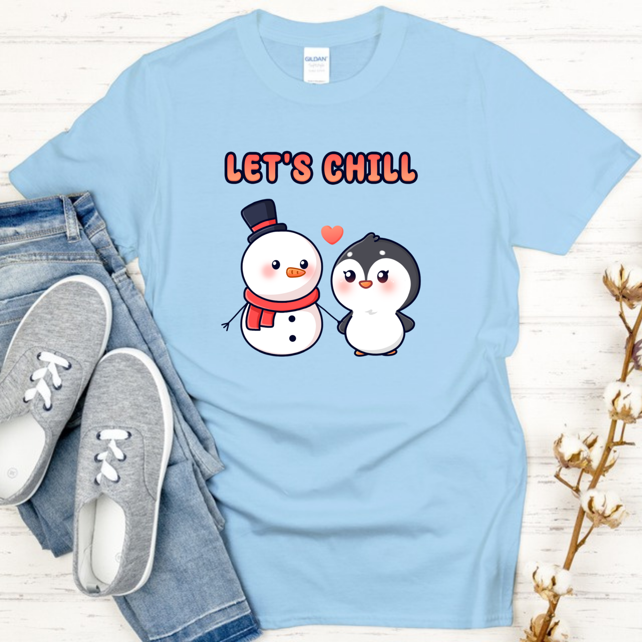 Let's Chill Snowman and Penguin Couple T-Shirt