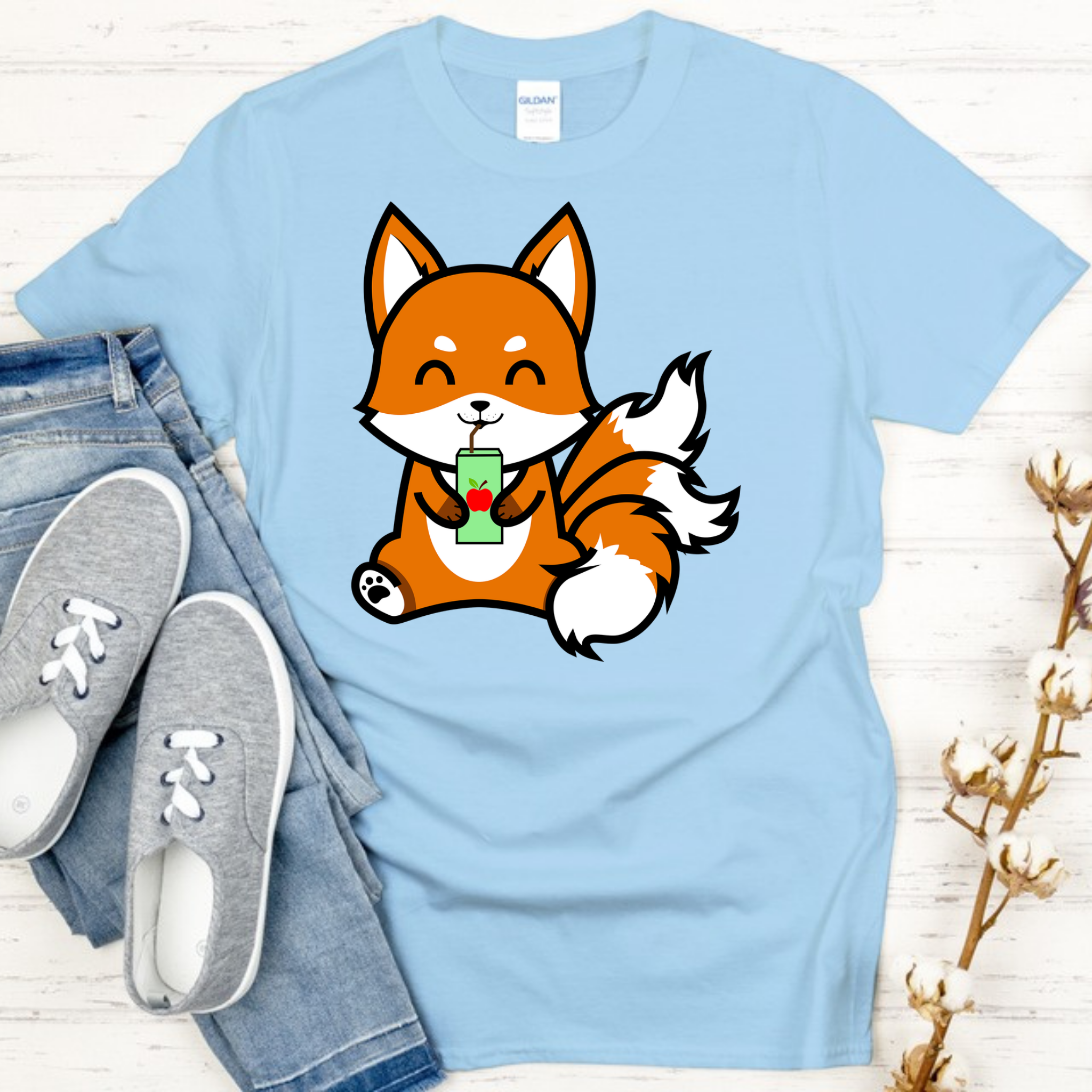 3-Tailed Fox Drinking Apple Juice T-Shirt