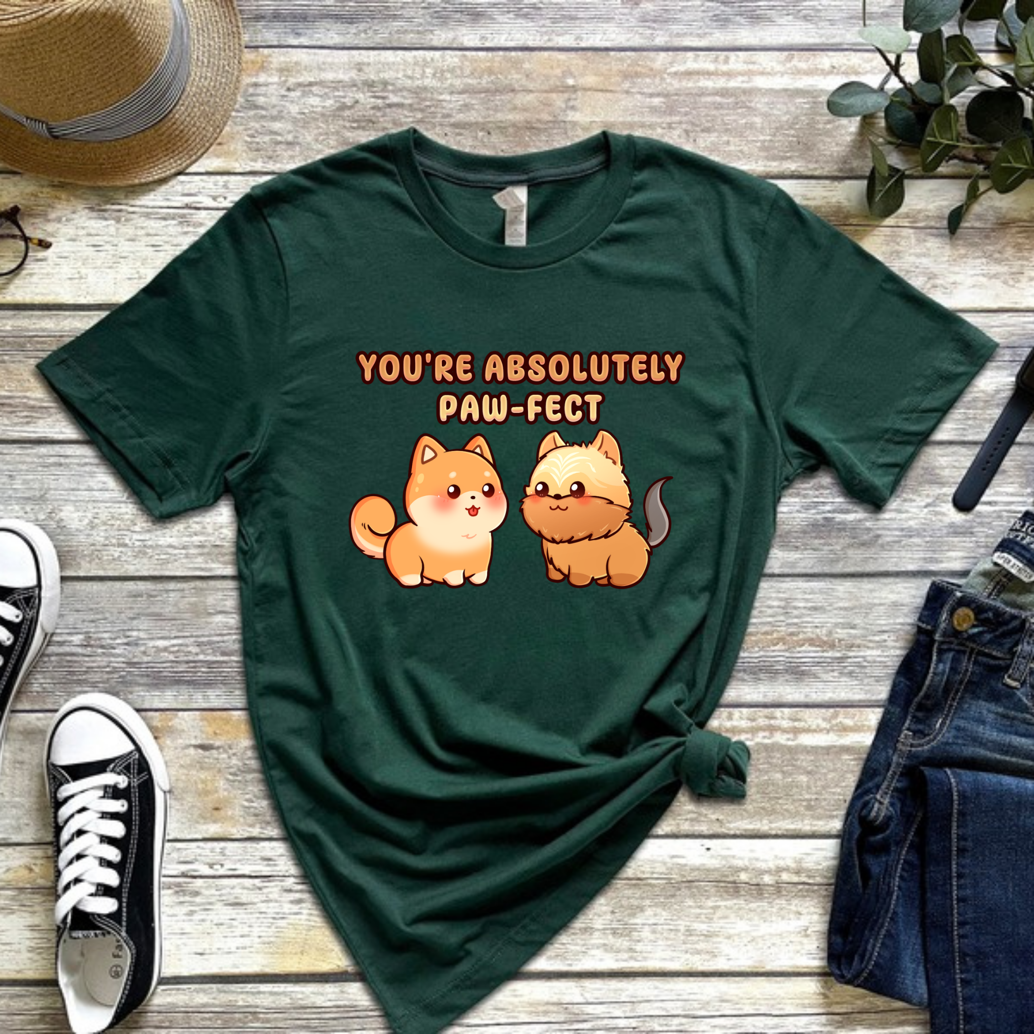 You're Absolutely Paw-fect Dog Couple - Shiba Inu & Yorkshire Terrier T-Shirt