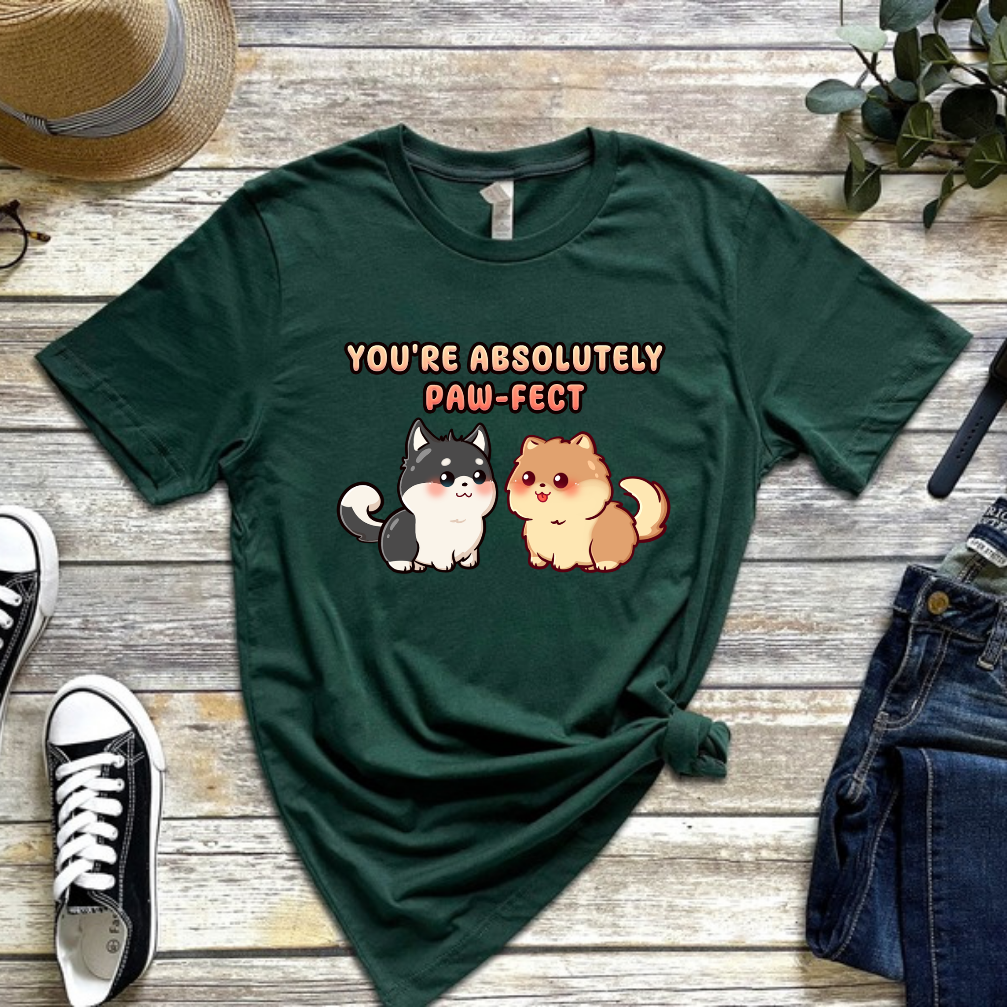 You're Absolutely Paw-fect Dog Couple - Husky & Pomeranian T-Shirt