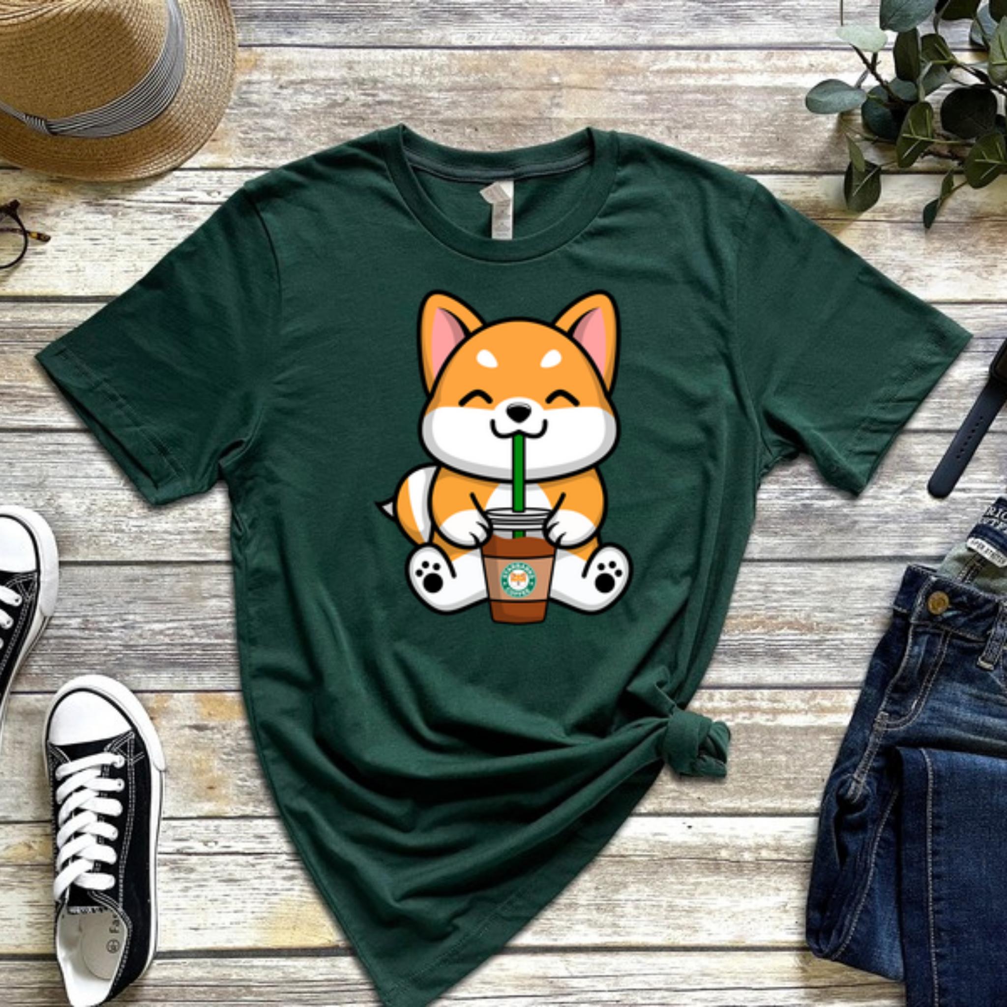 Puppy Drinking Coffee T-Shirt