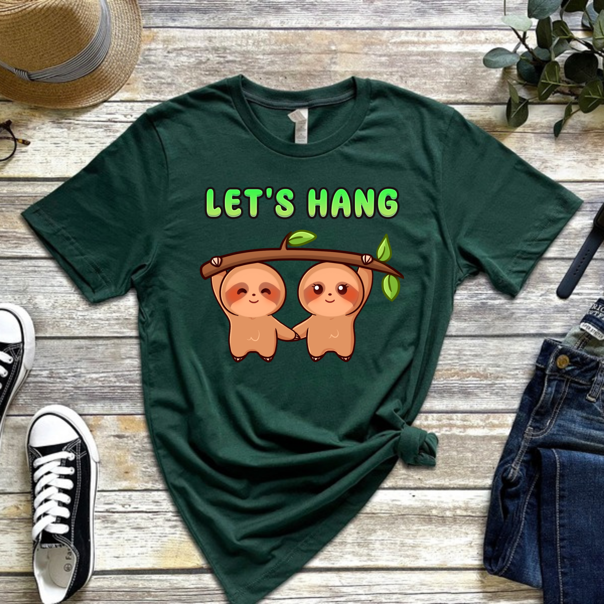 Let's Hang Sloth Couple T-Shirt