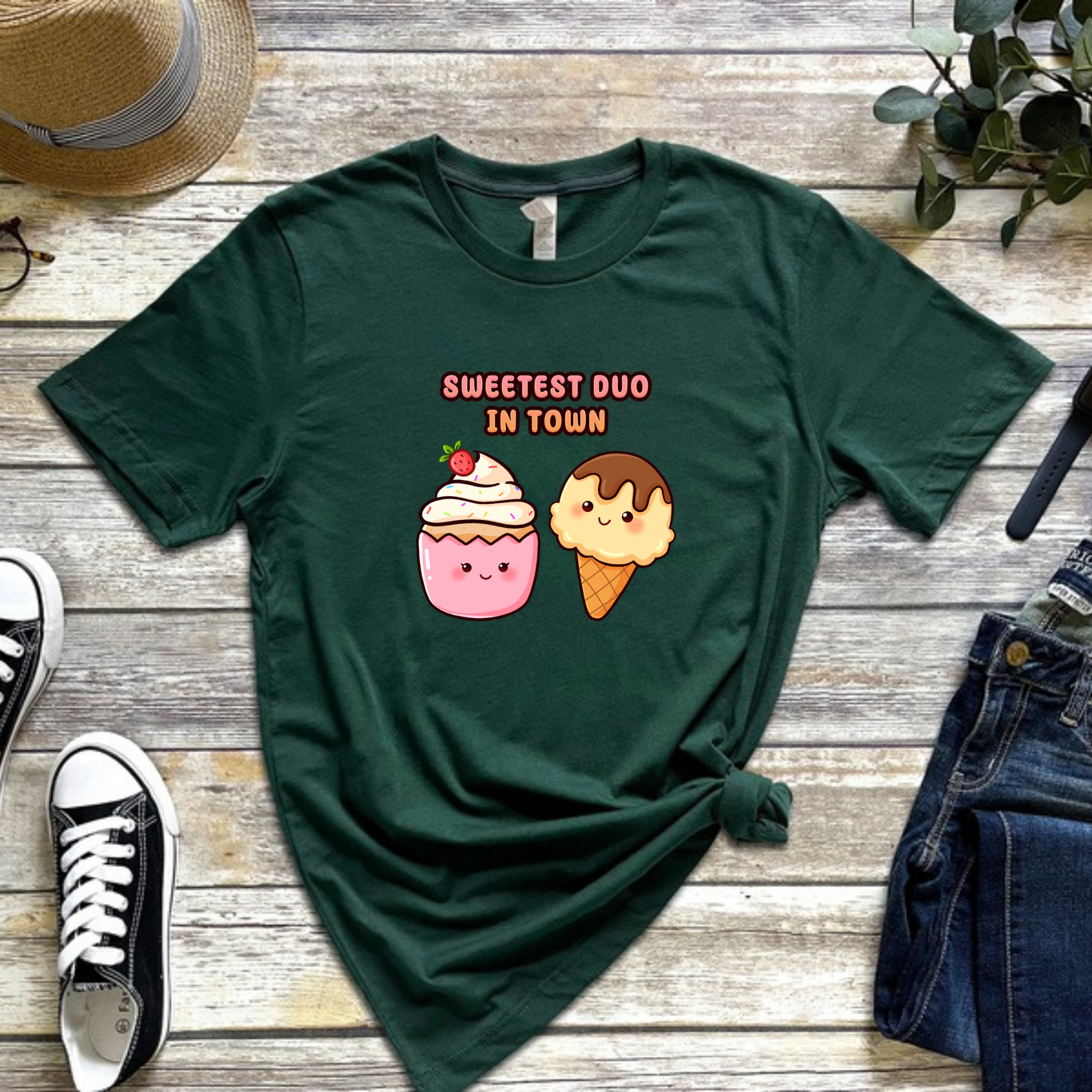 Sweetest Duo in Town Cupcake and Ice Cream Couple T-Shirt