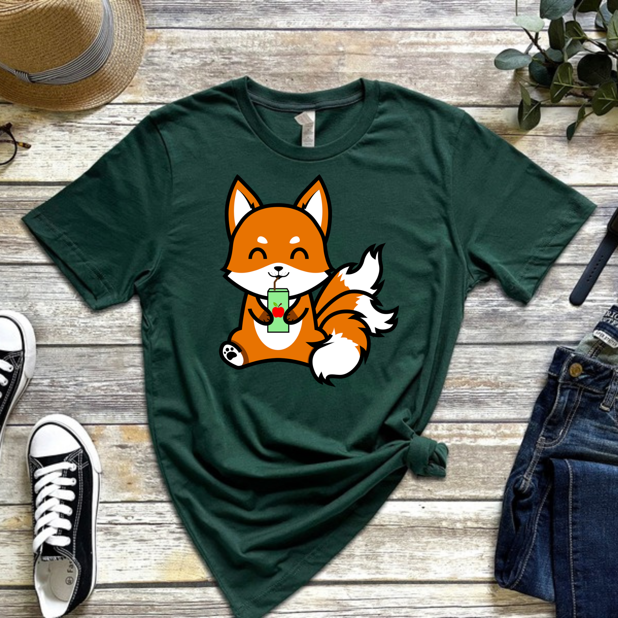 3-Tailed Fox Drinking Apple Juice T-Shirt