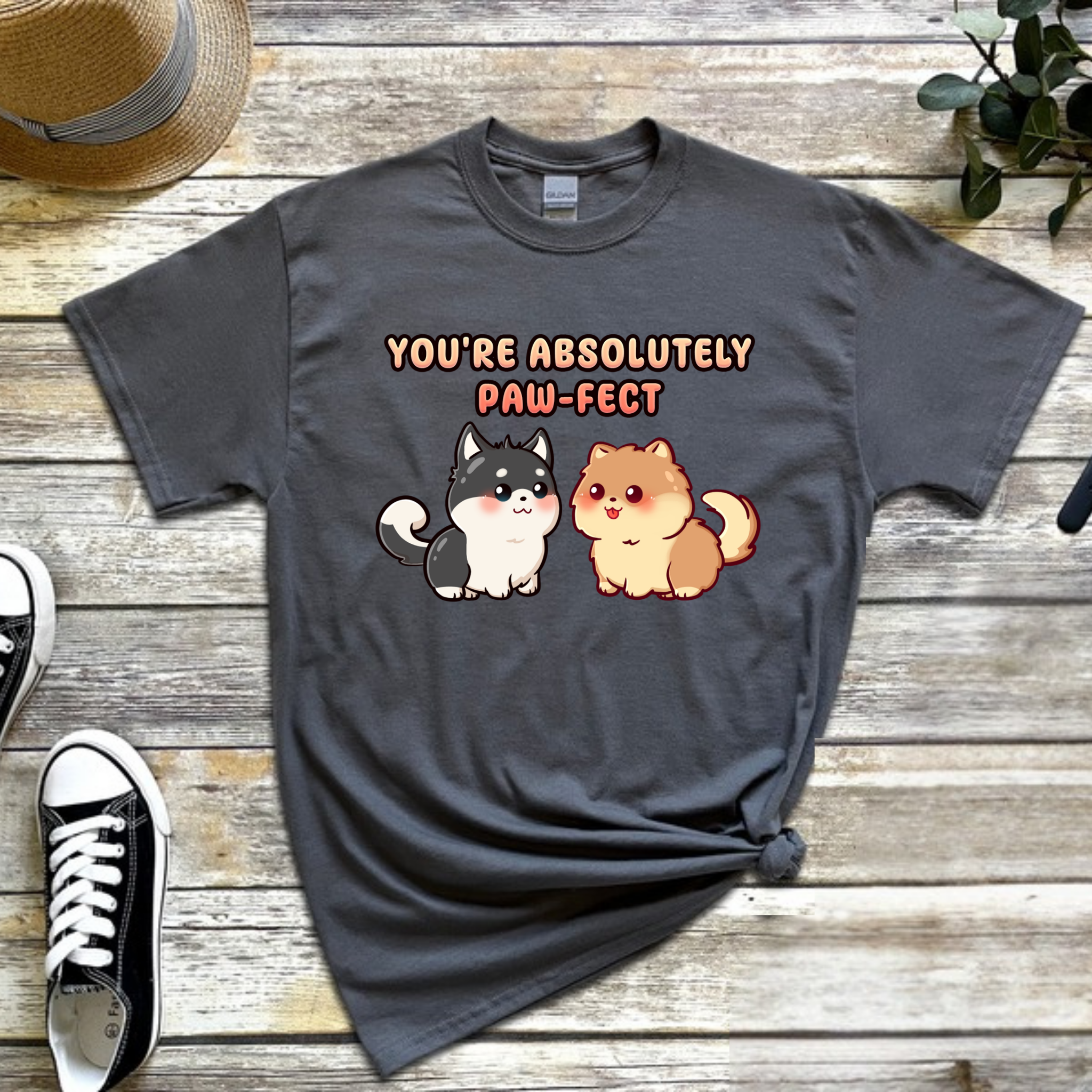 You're Absolutely Paw-fect Dog Couple - Husky & Pomeranian T-Shirt