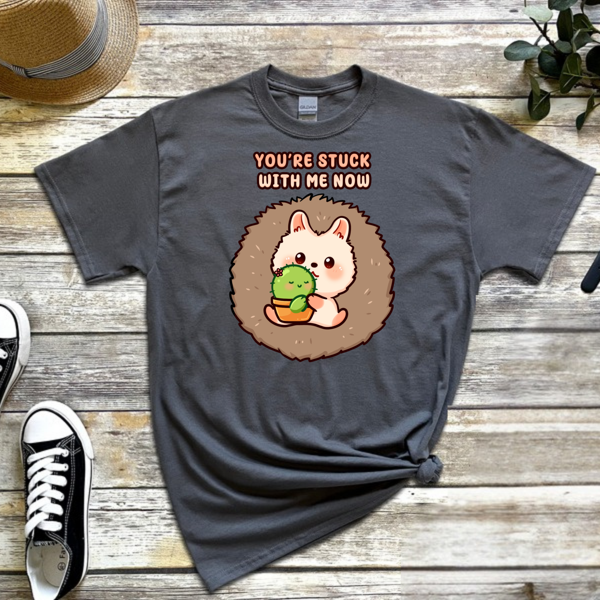 You_re Stuck with Me Now Porcupine and Succulent Cactus Couple T-Shirt