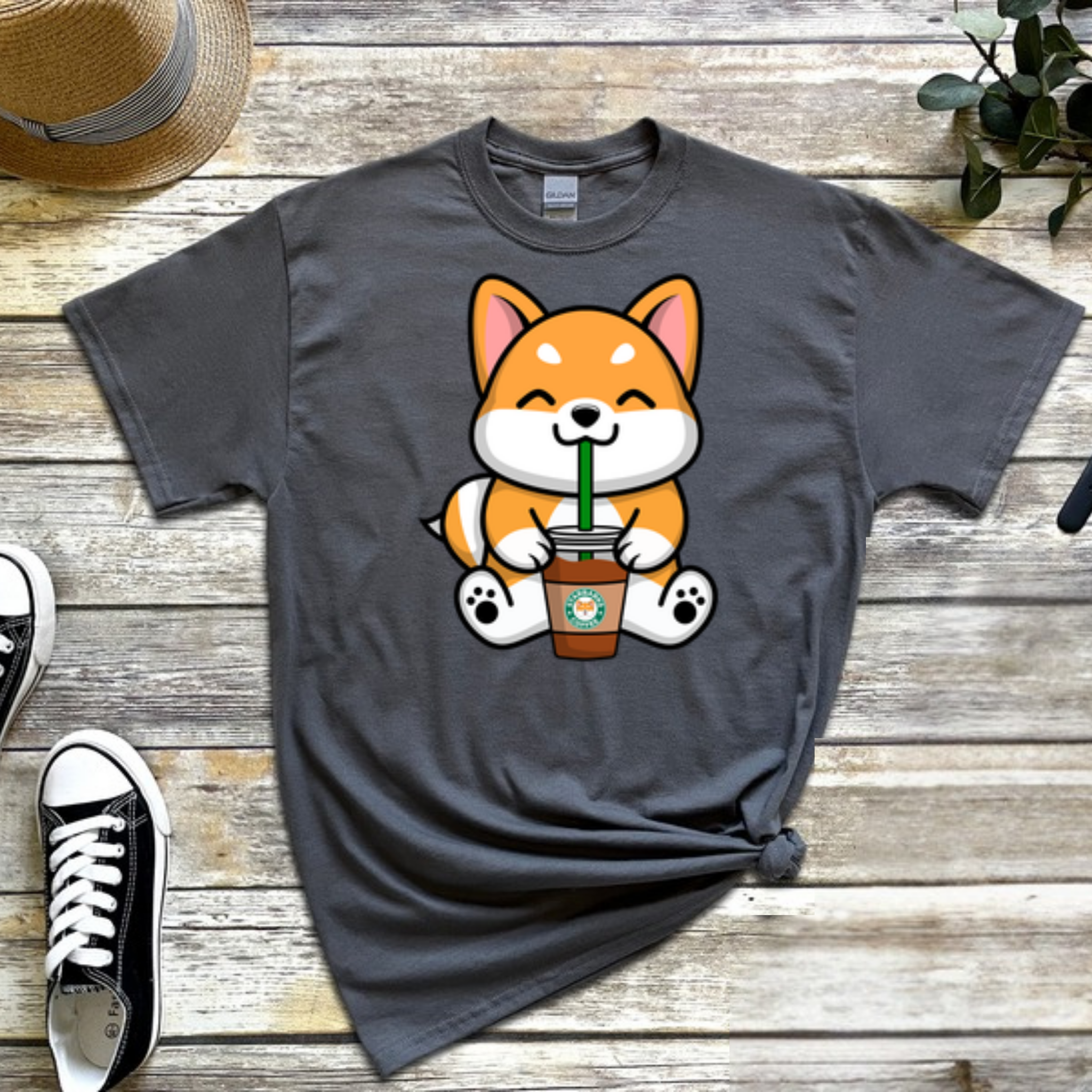 Puppy Drinking Coffee T-Shirt