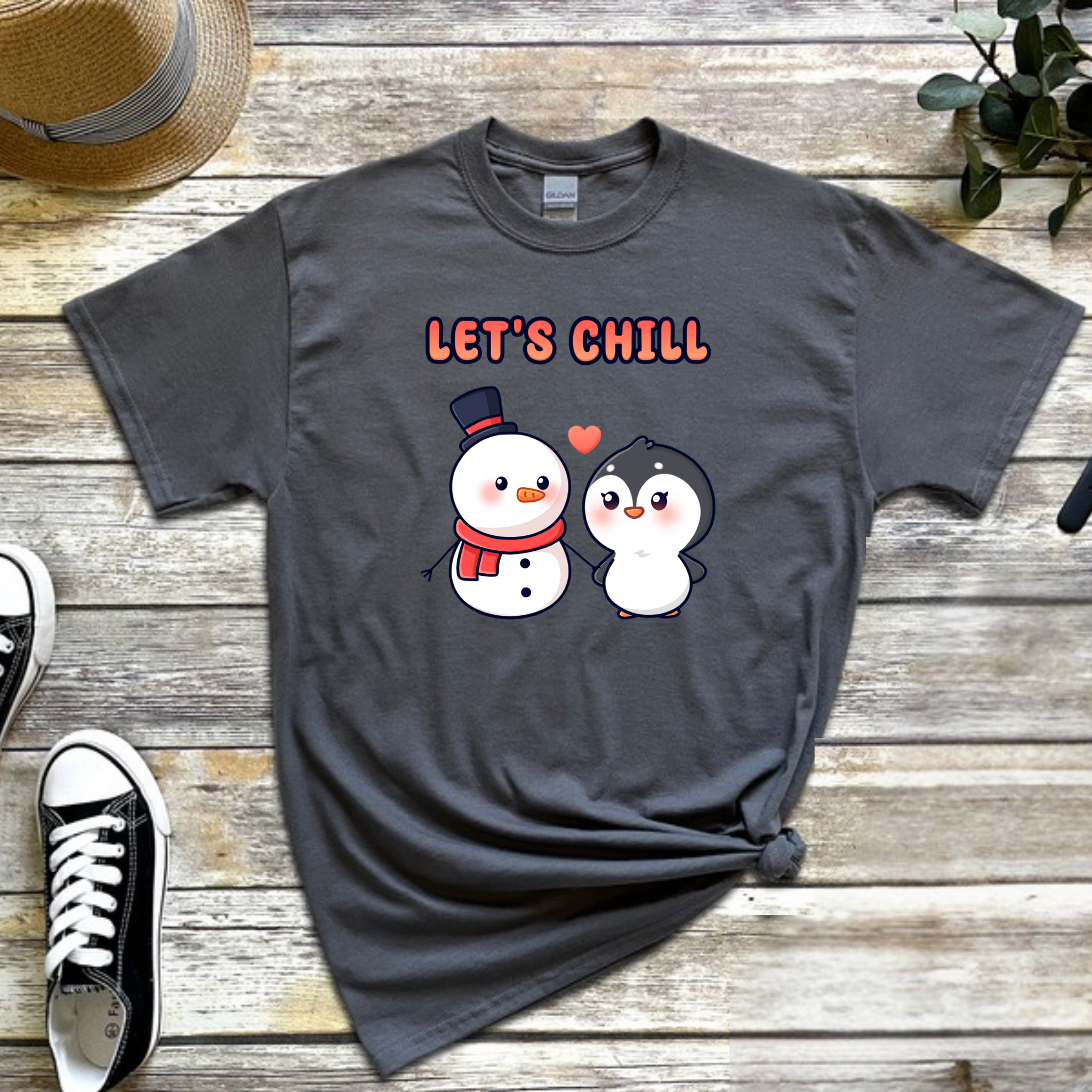 Let's Chill Snowman and Penguin Couple T-Shirt