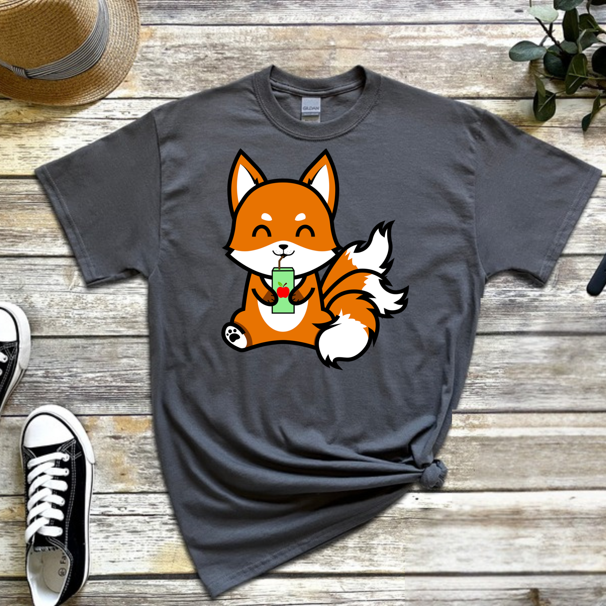 3-Tailed Fox Drinking Apple Juice T-Shirt