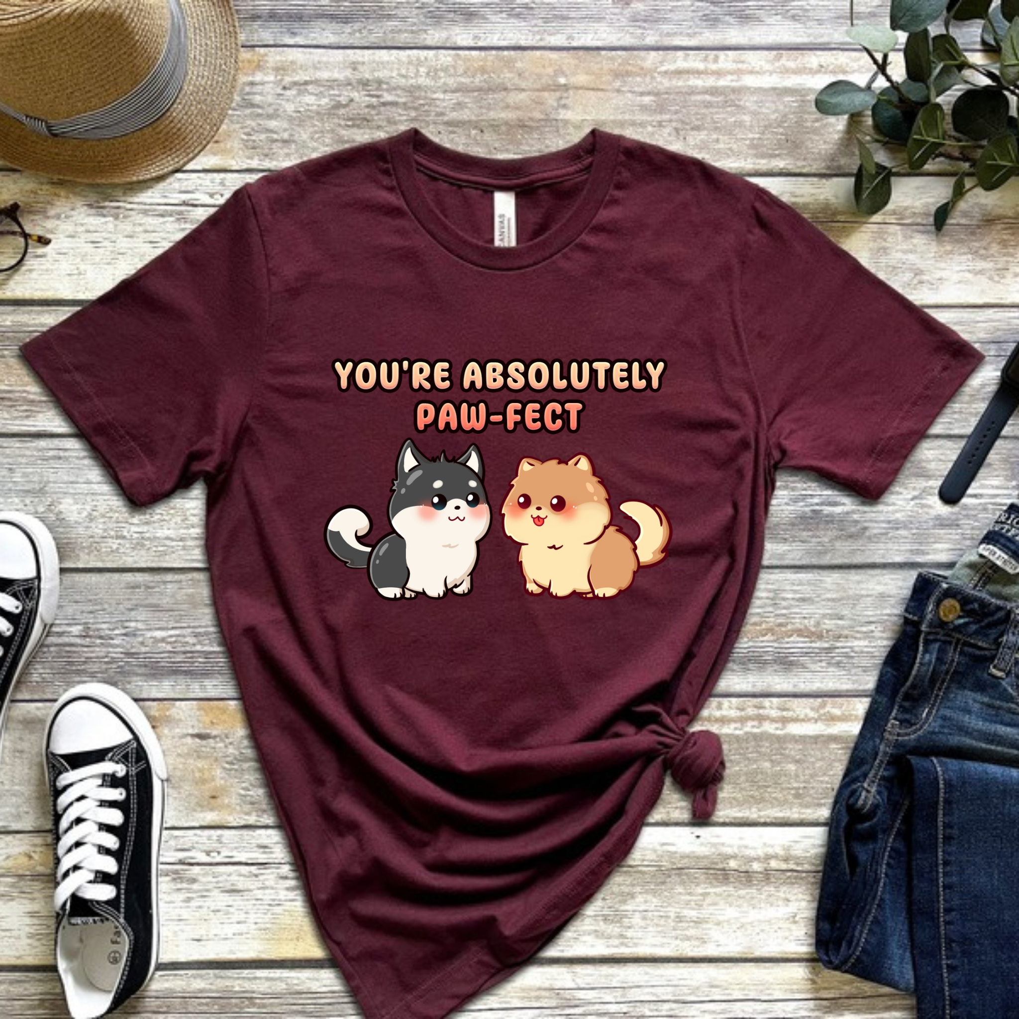 You're Absolutely Paw-fect Dog Couple - Husky & Pomeranian T-Shirt