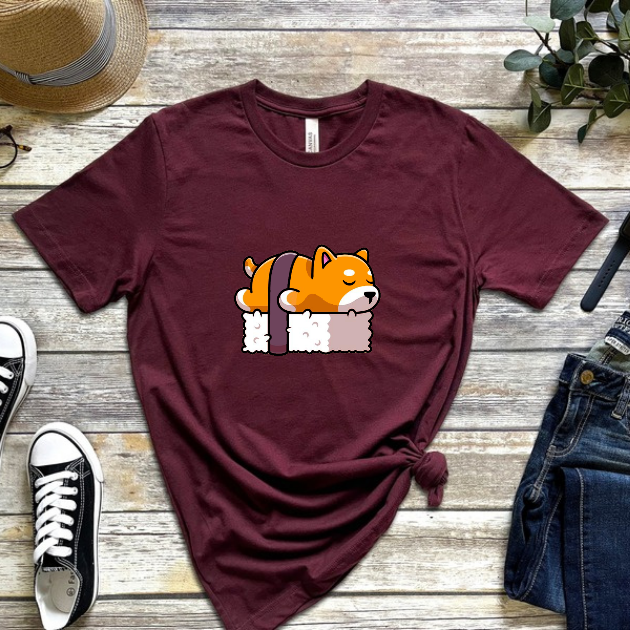Dog Sleeping on Sushi T-Shirt