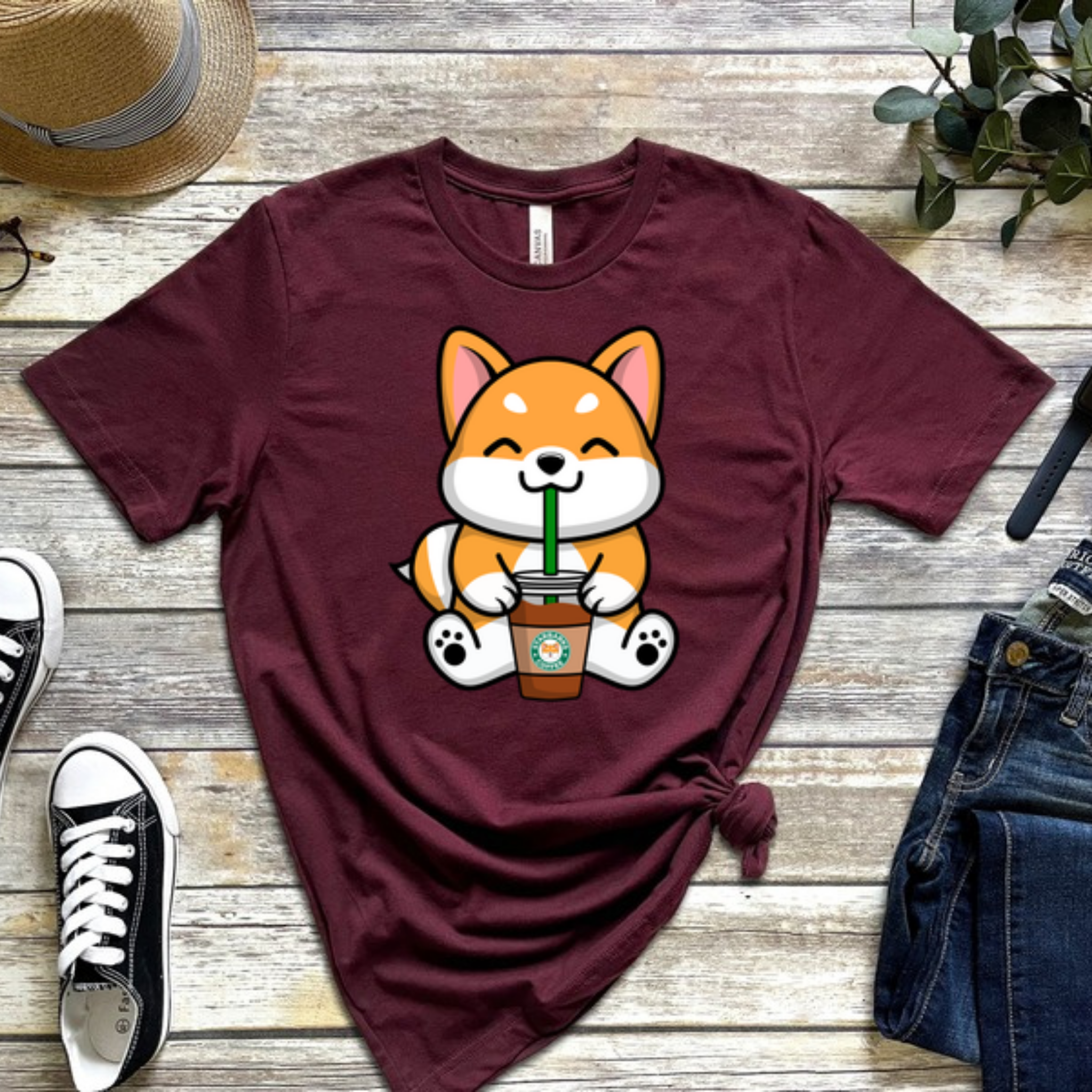 Puppy Drinking Coffee T-Shirt
