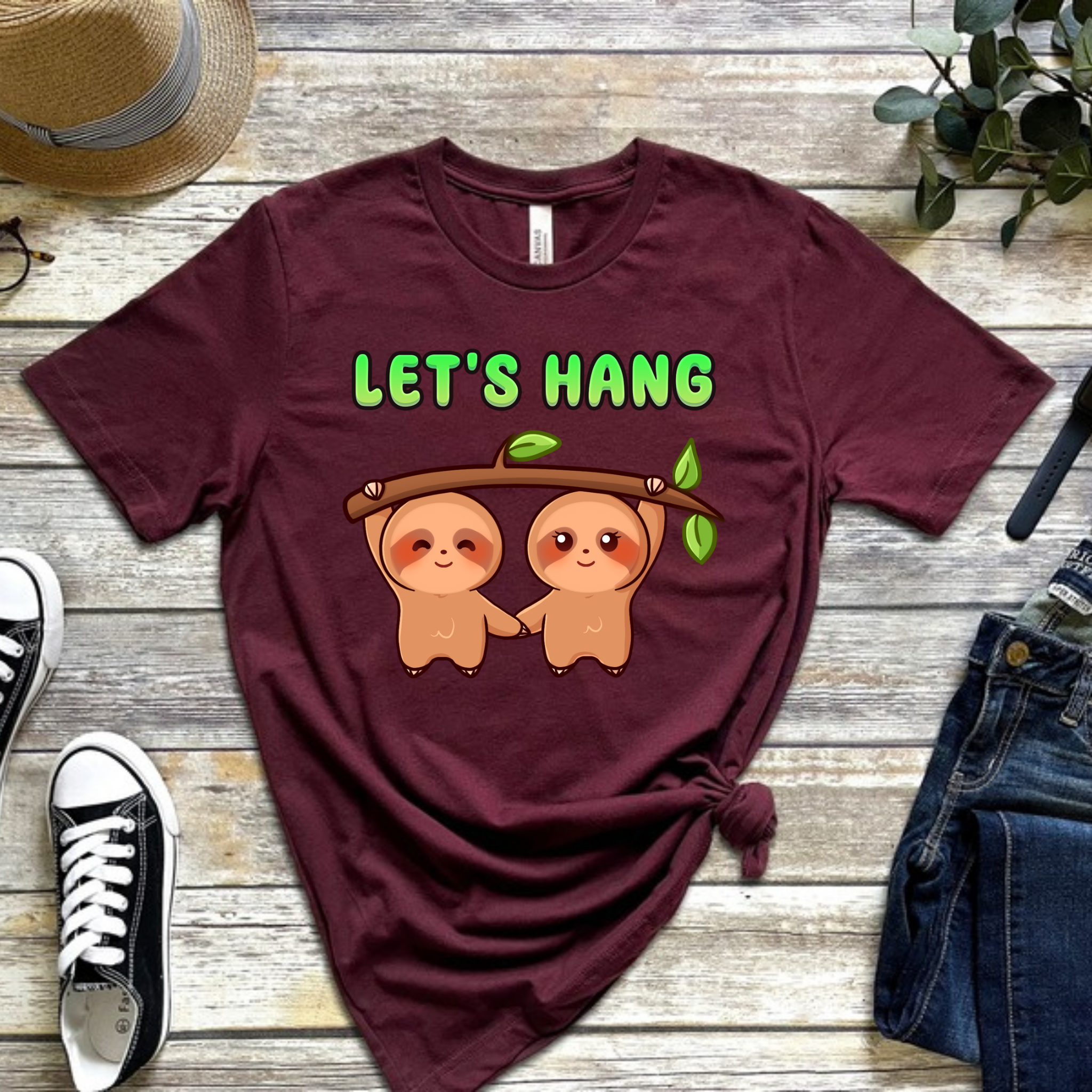 Let's Hang Sloth Couple T-Shirt