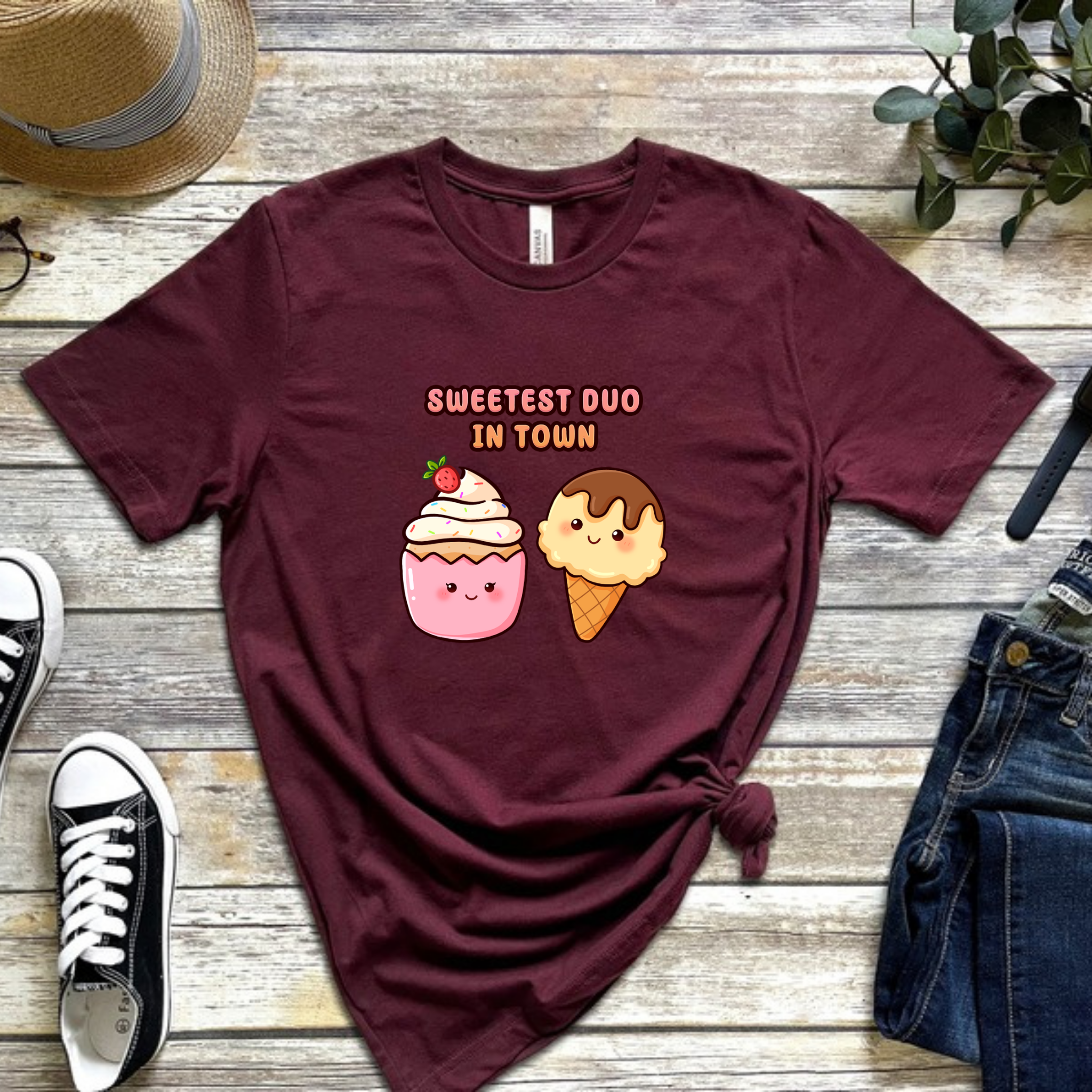 Sweetest Duo in Town Cupcake and Ice Cream Couple T-Shirt