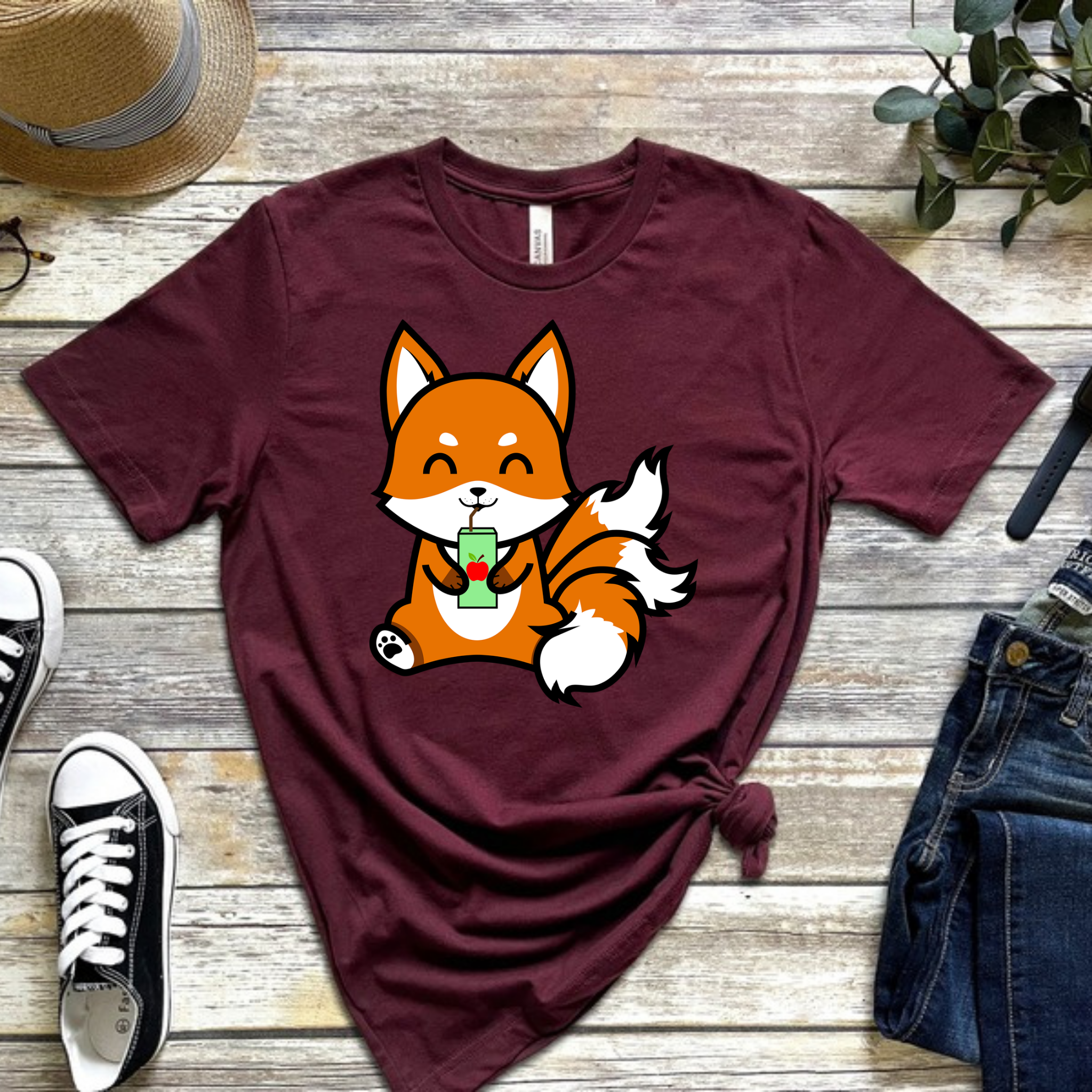 3-Tailed Fox Drinking Apple Juice T-Shirt