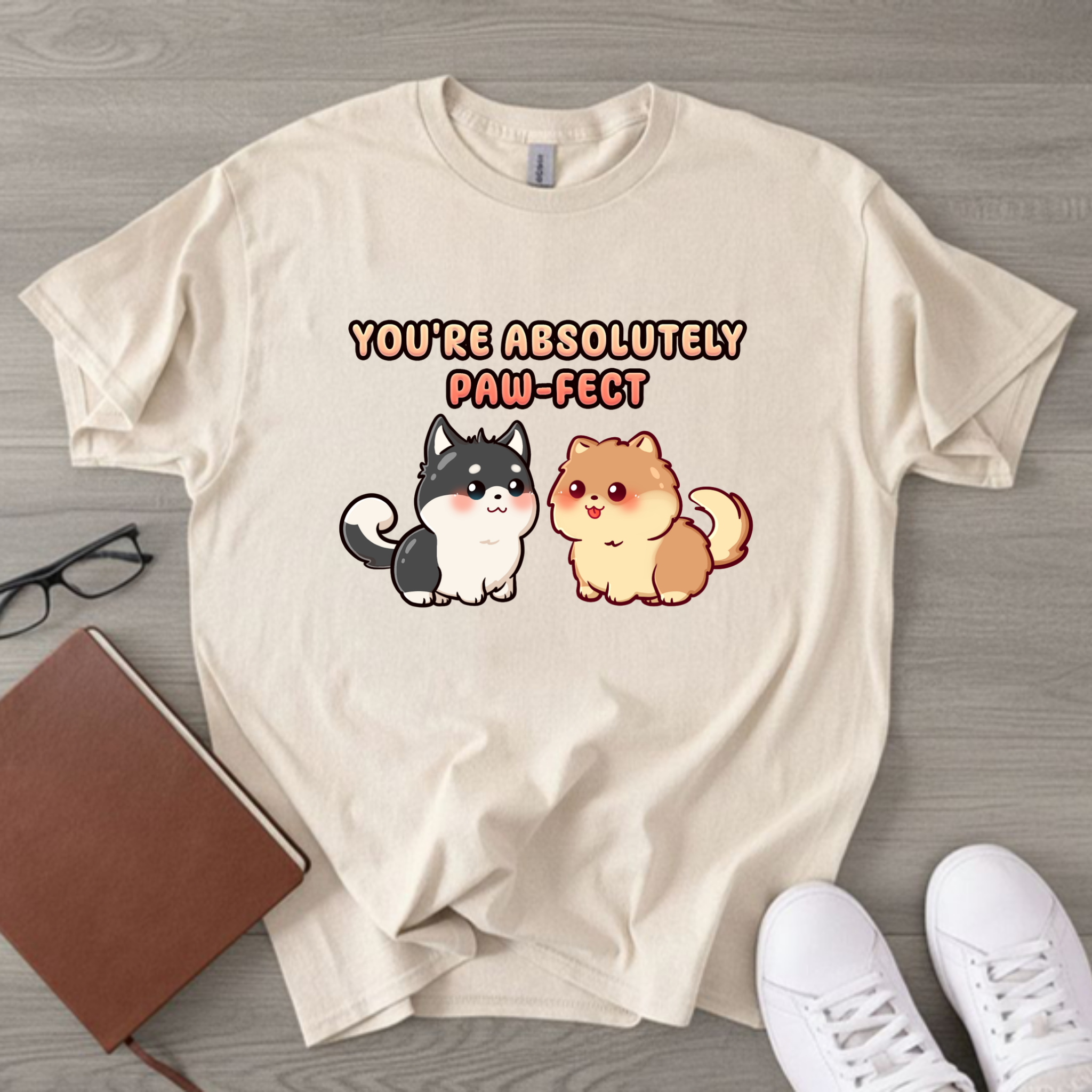You're Absolutely Paw-fect Dog Couple - Husky & Pomeranian T-Shirt
