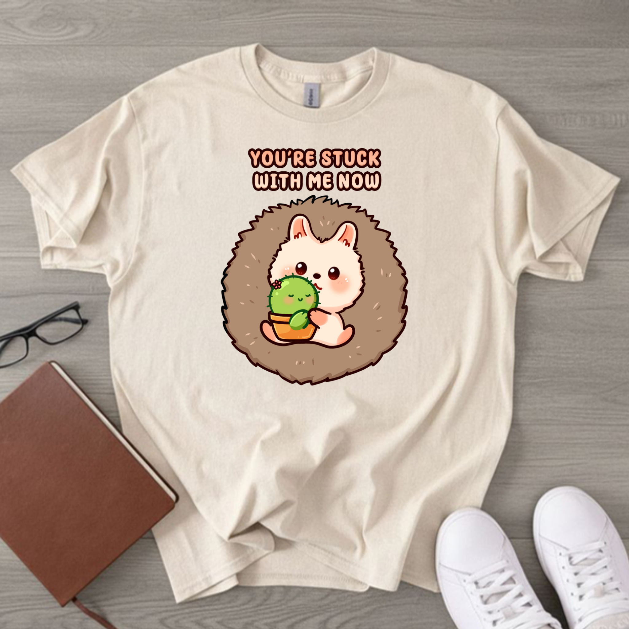 You_re Stuck with Me Now Porcupine and Succulent Cactus Couple T-Shirt