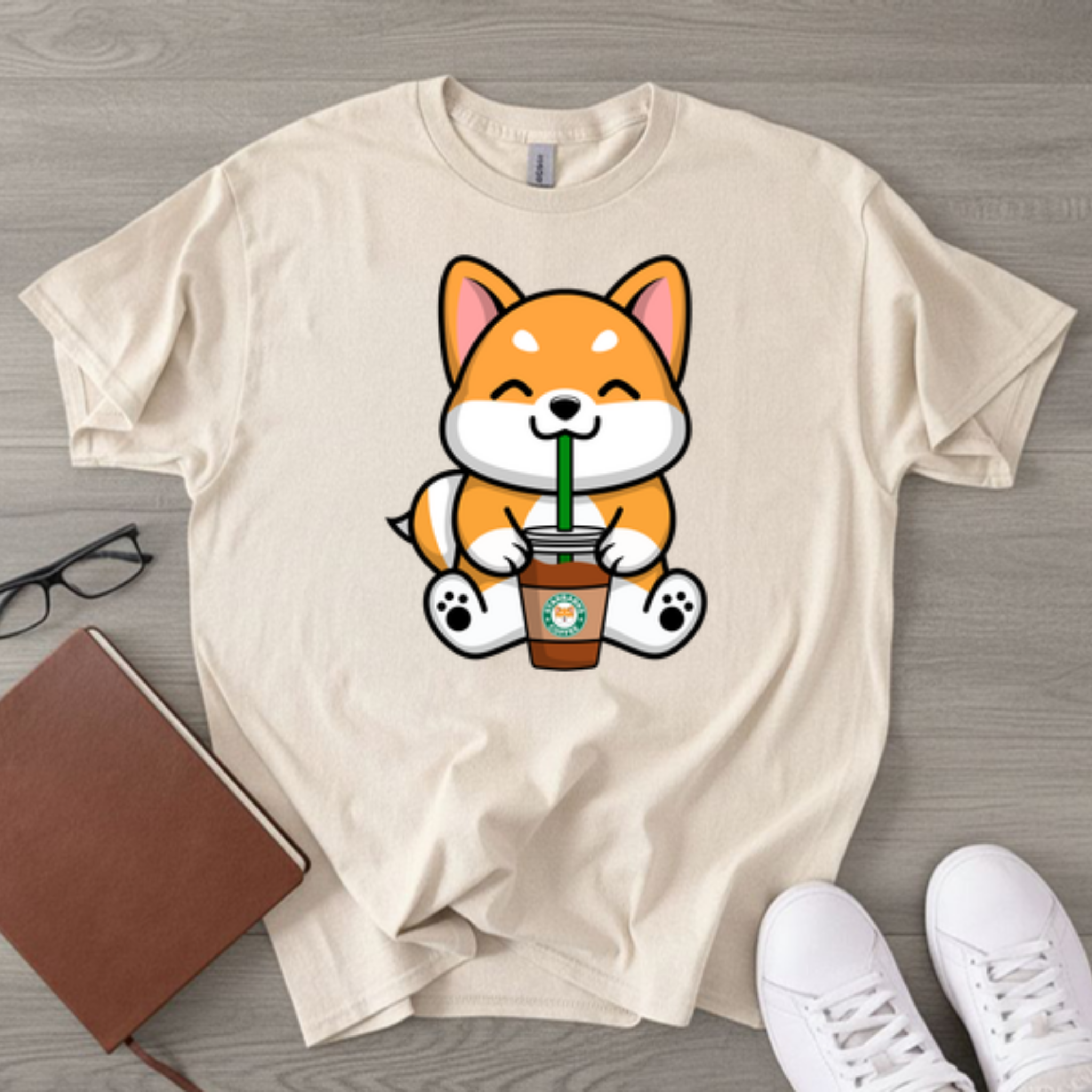 Puppy Drinking Coffee T-Shirt