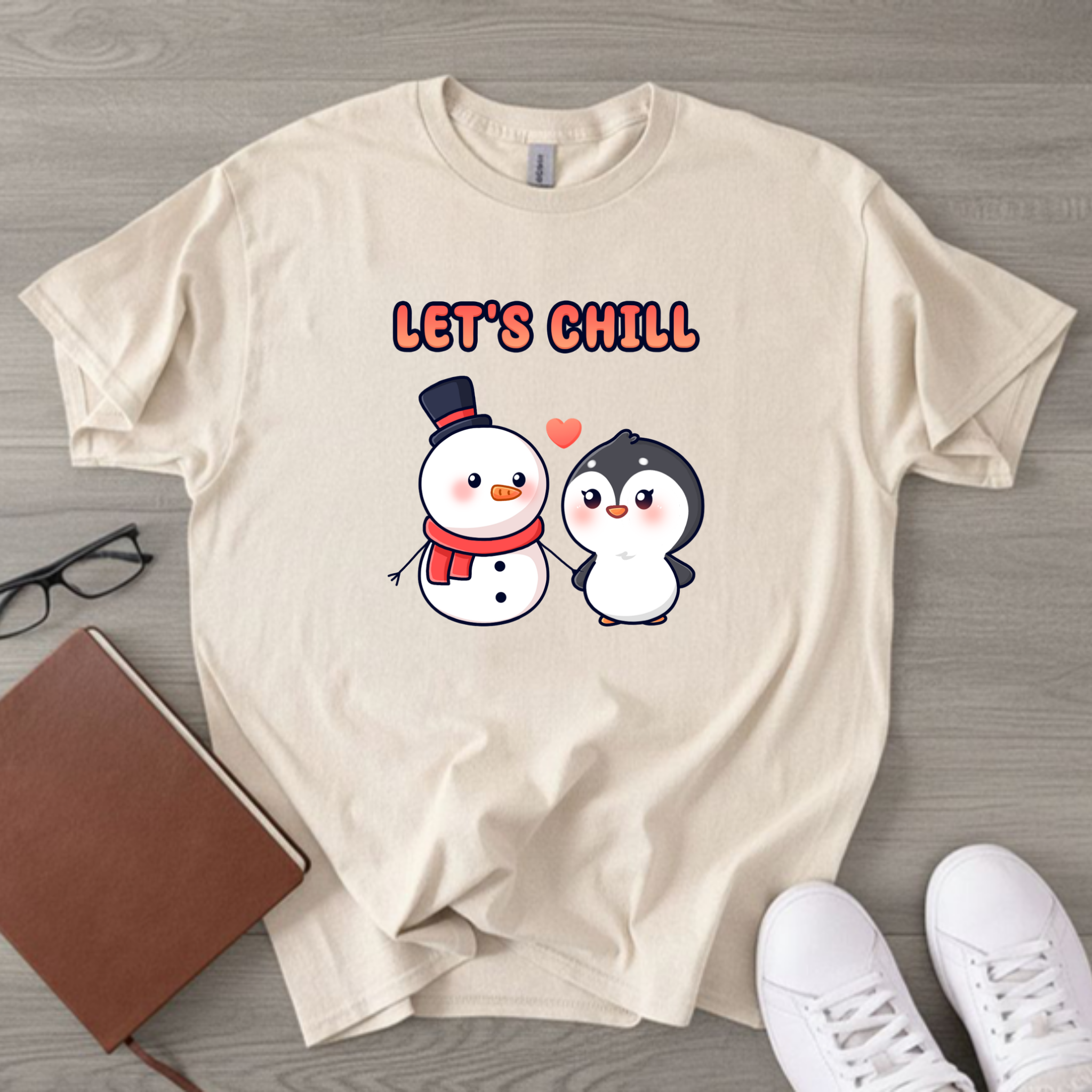 Let's Chill Snowman and Penguin Couple T-Shirt