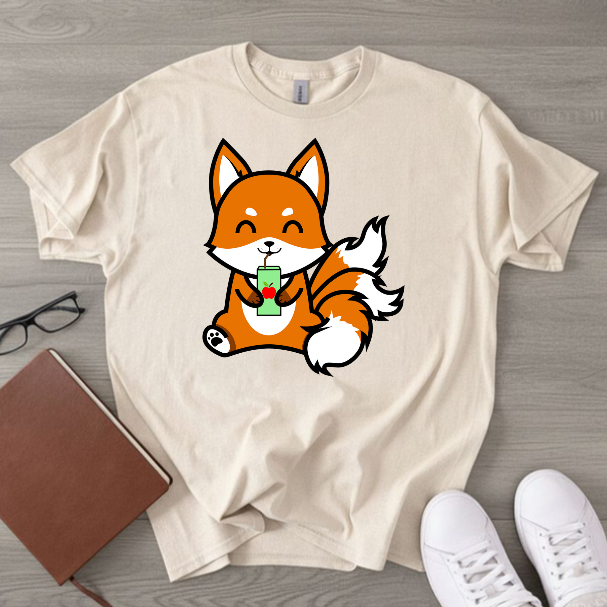 3-Tailed Fox Drinking Apple Juice T-Shirt